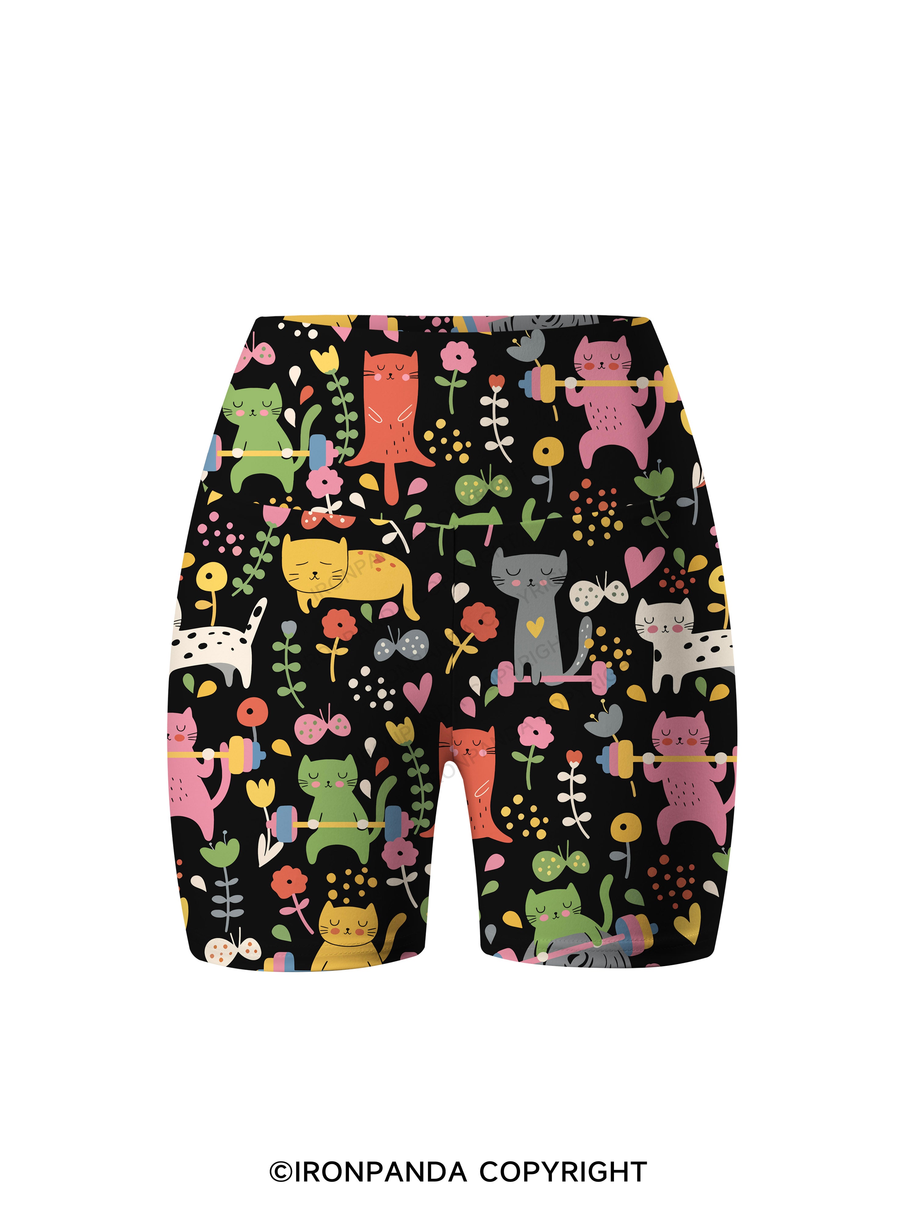 Cats Lift Heavy Printed Yoga Cycling Shorts