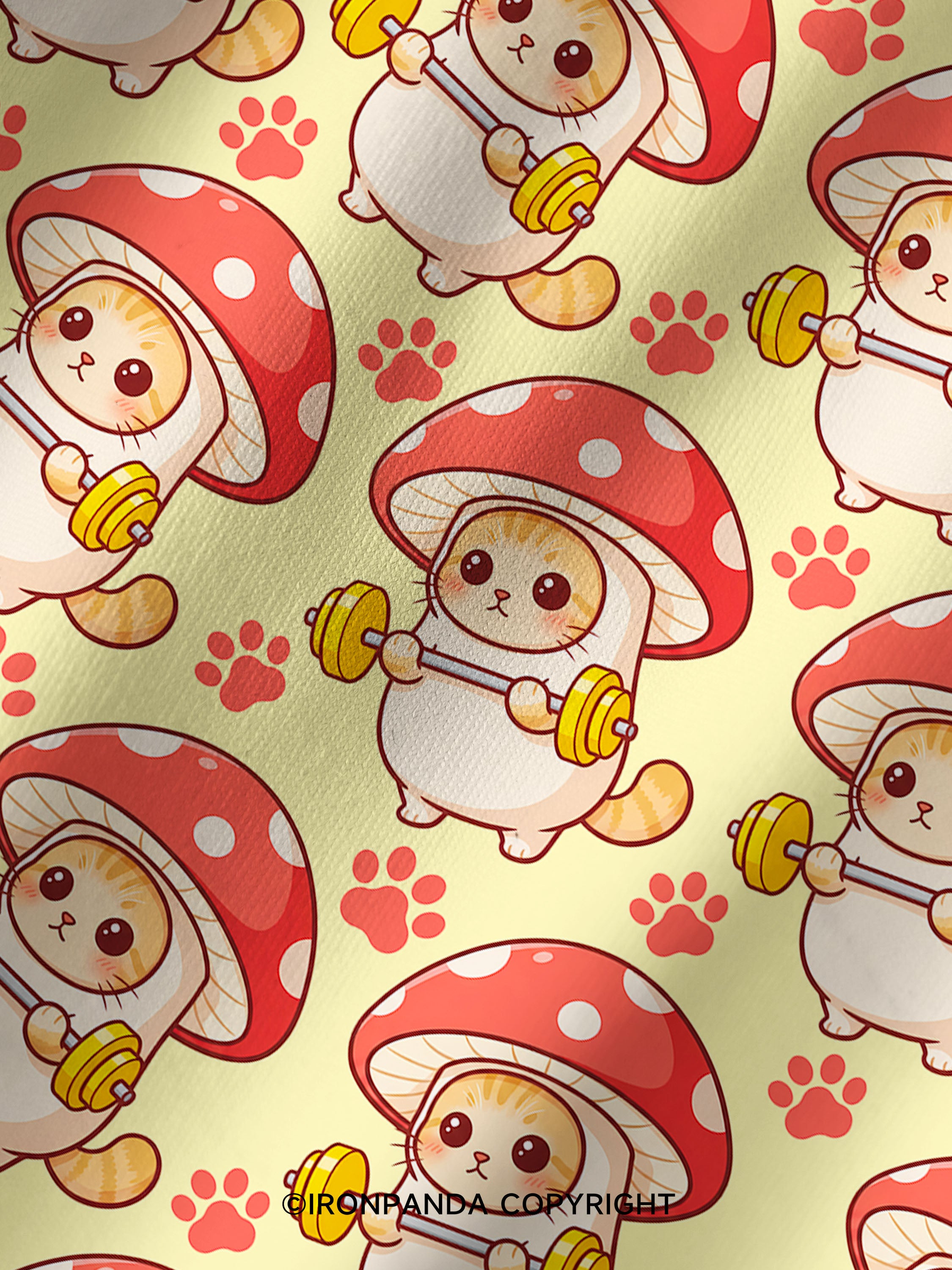 Shroomy Buff Cat Print Printed Yoga Shorts
