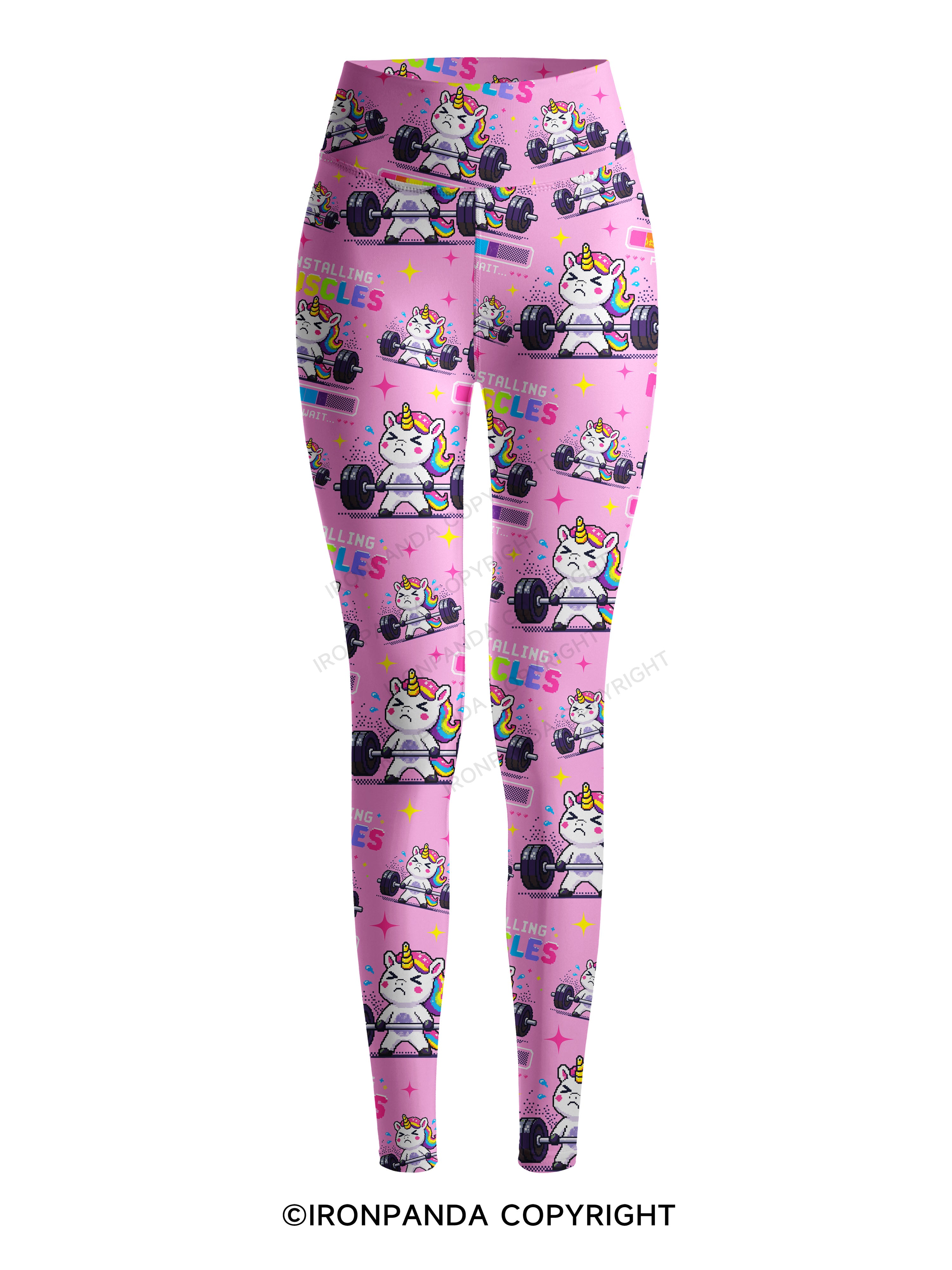 INSTALLING MUSCLES PLEASE WAIT MUSCLE UNICORN Printed Yoga Pants