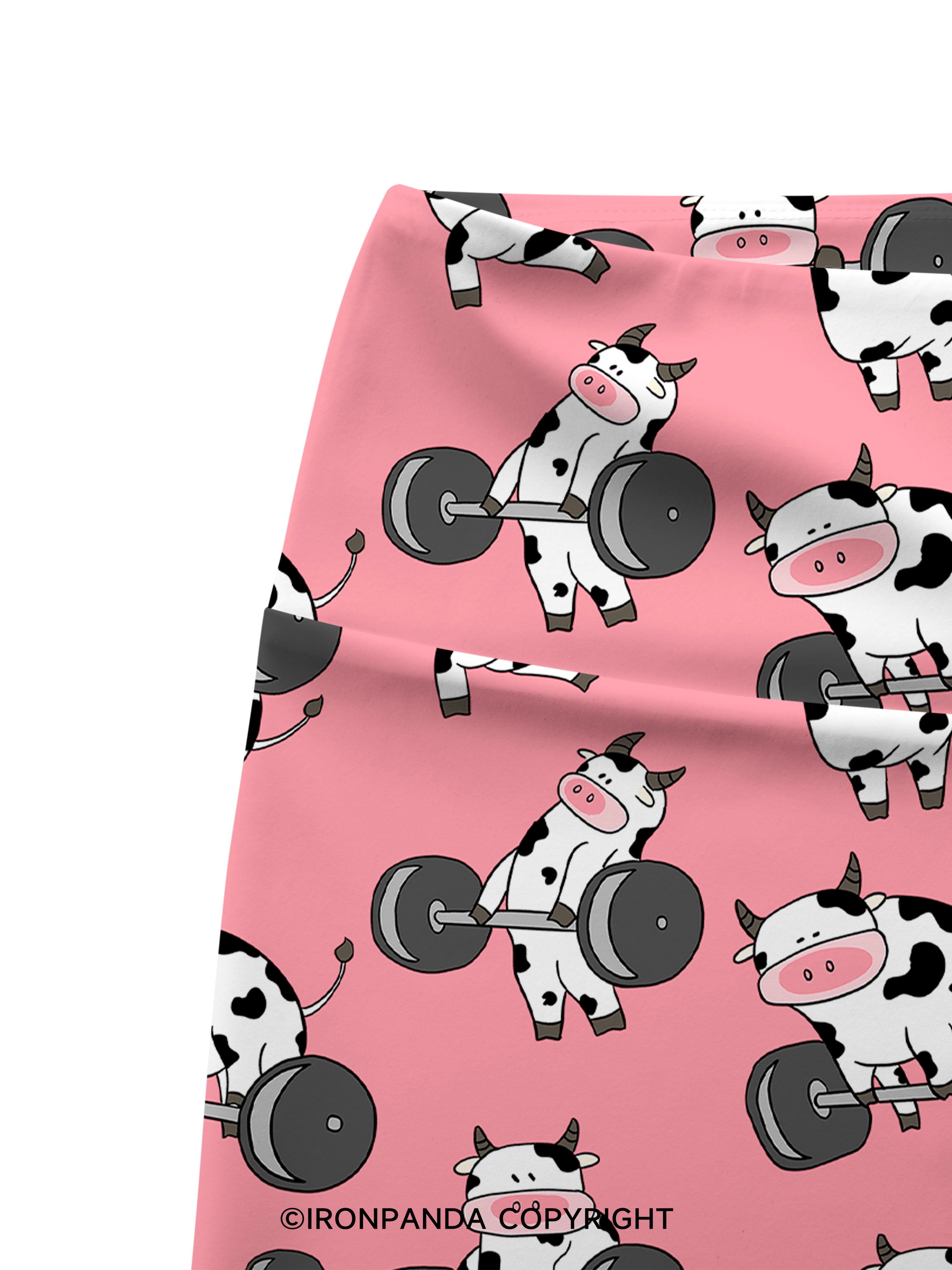 Ironpanda Lift Heavy Dairy Cow Printed Yoga Cycling Shorts