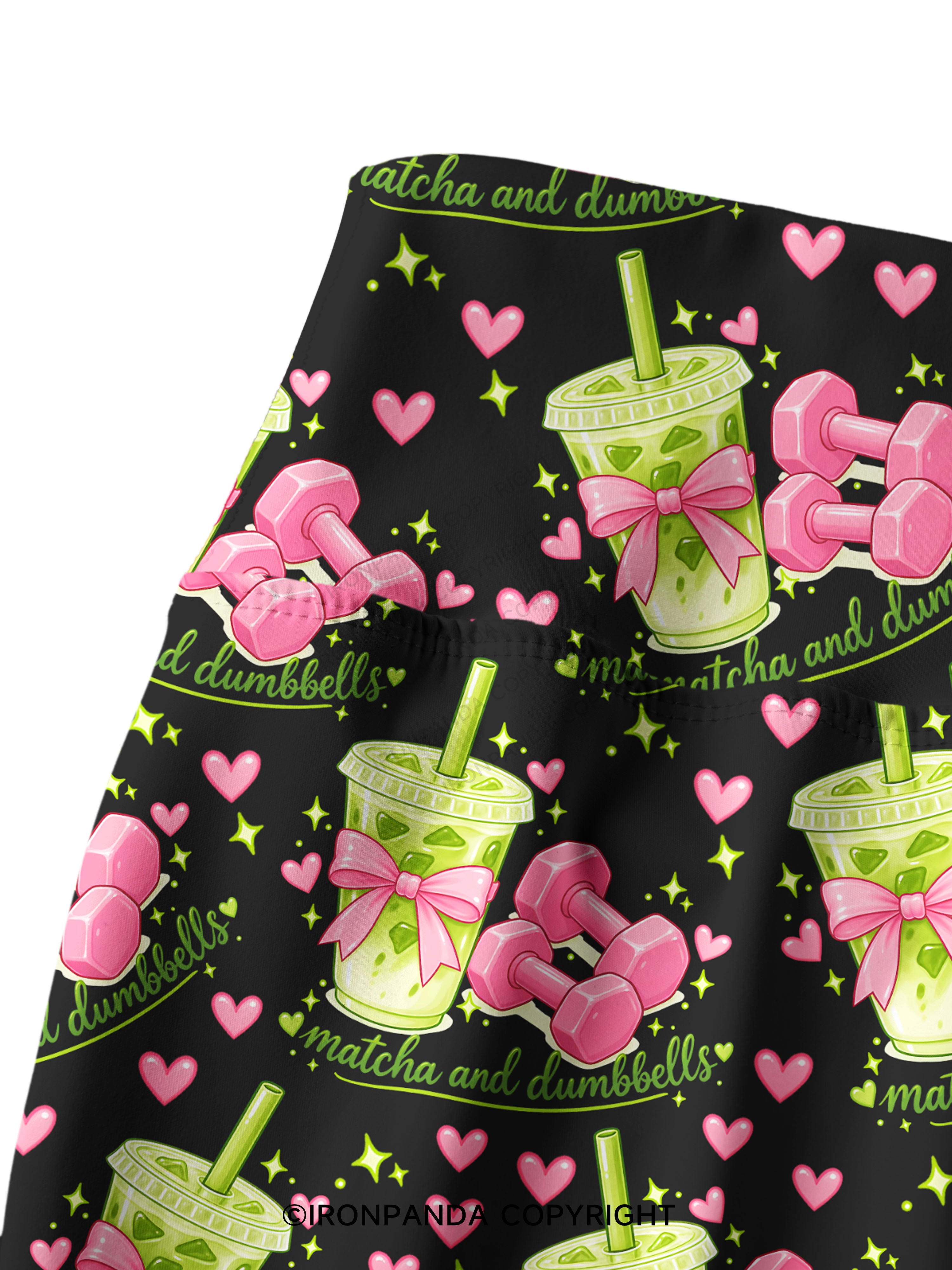 MATCHA AND DUMBBELL MATCHA LOVER Printed Yoga Pants