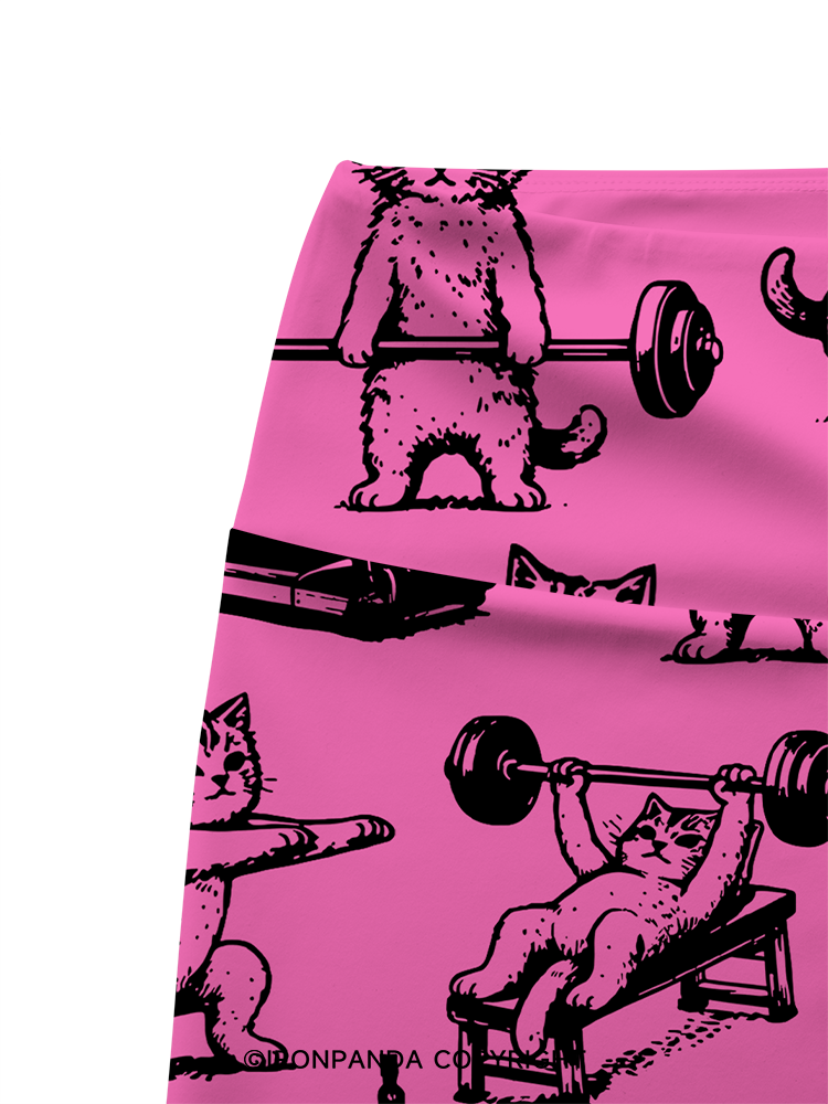 Fitness Kittens Who Love Lifting Weights Printed Yoga Cycling Shorts