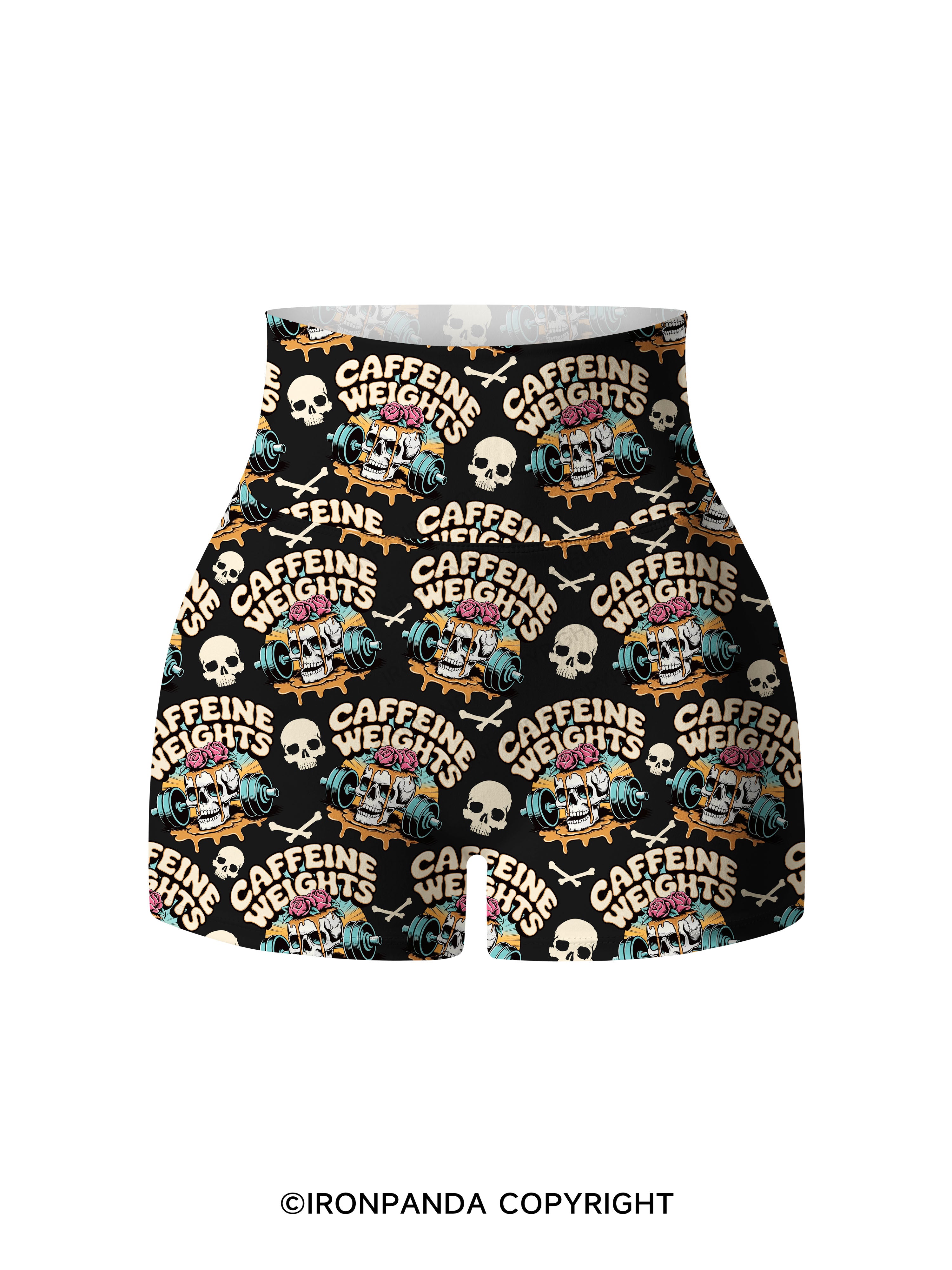 Caffeine weights skeleton Printed Yoga Shorts