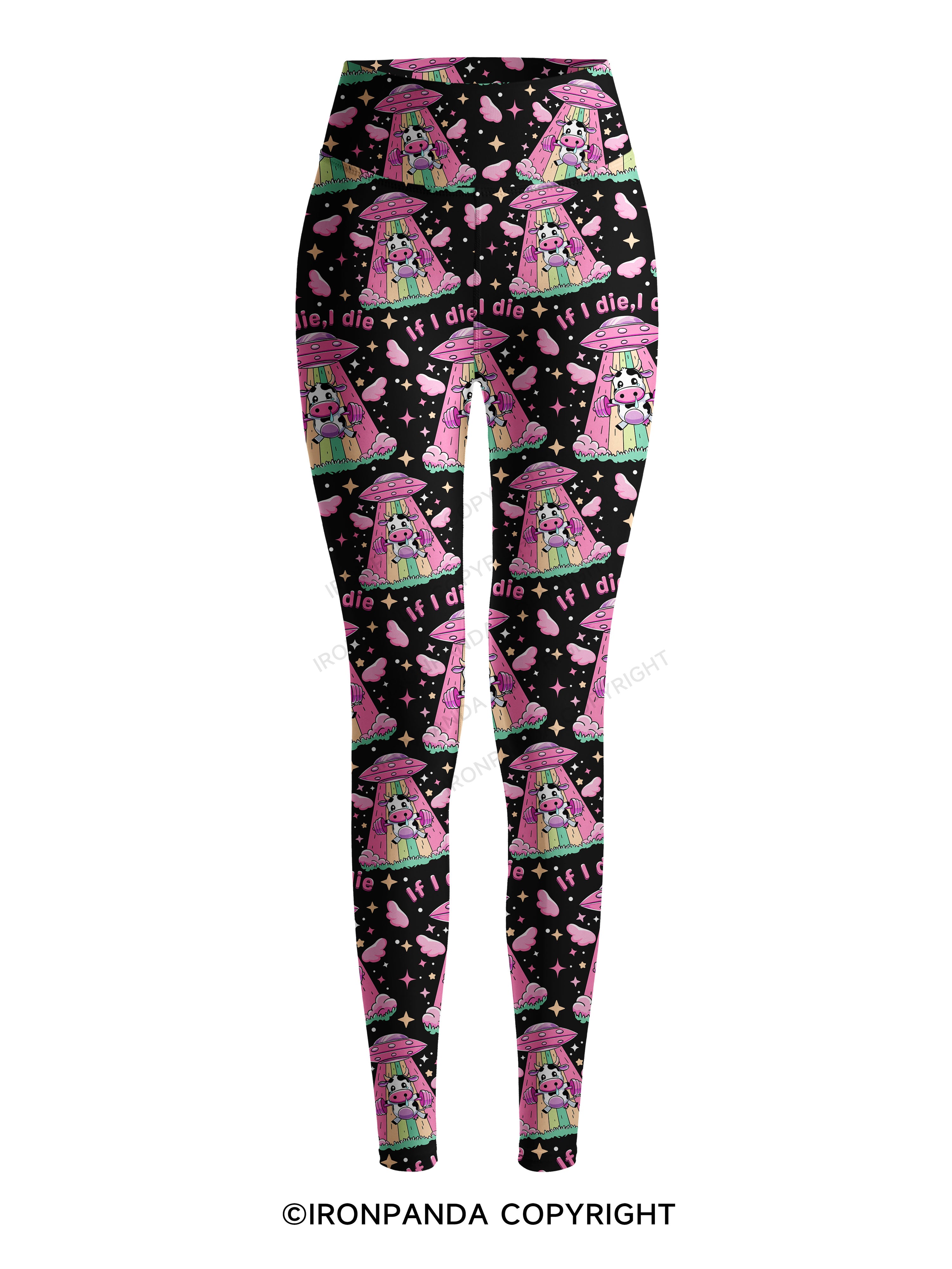 IF I DIE I DIE COW Printed Yoga Pants