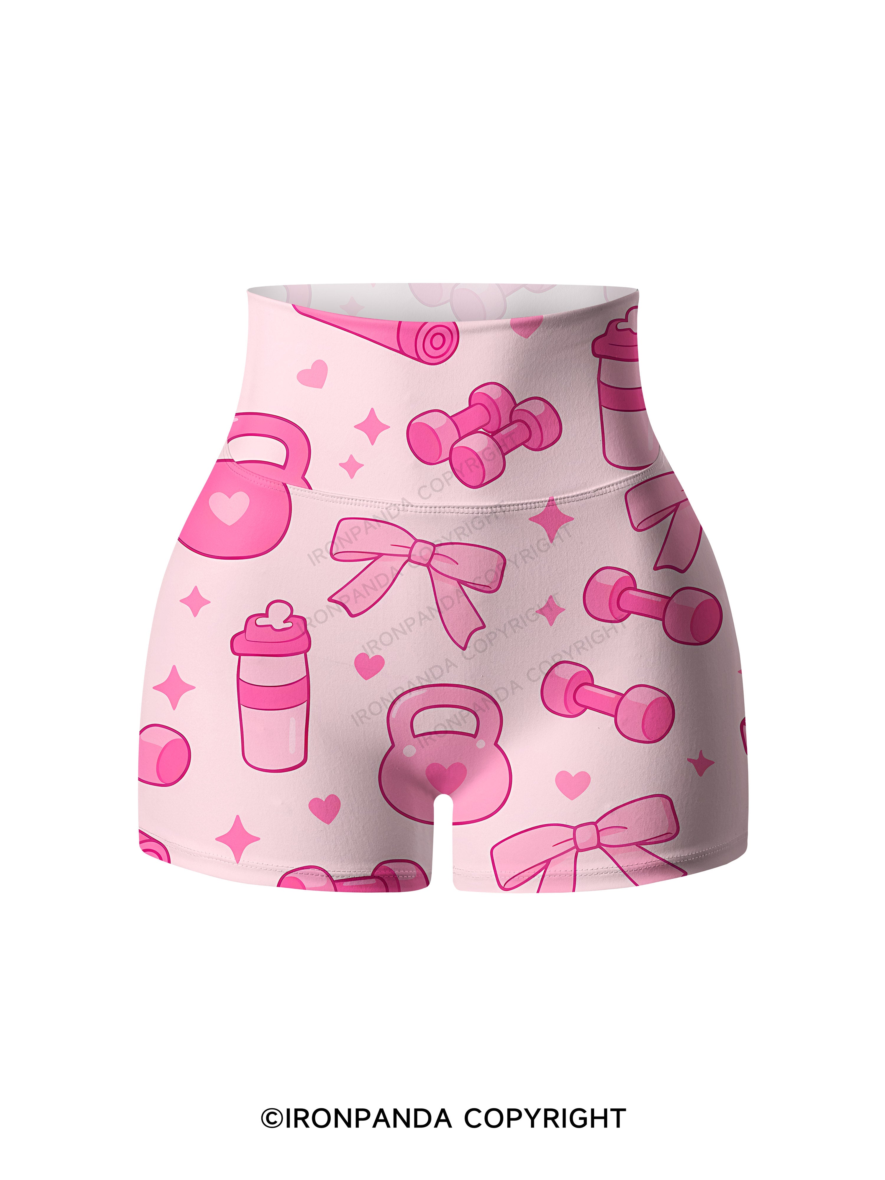 Bow Dumbbell Kettlebell Printed Yoga Shorts
