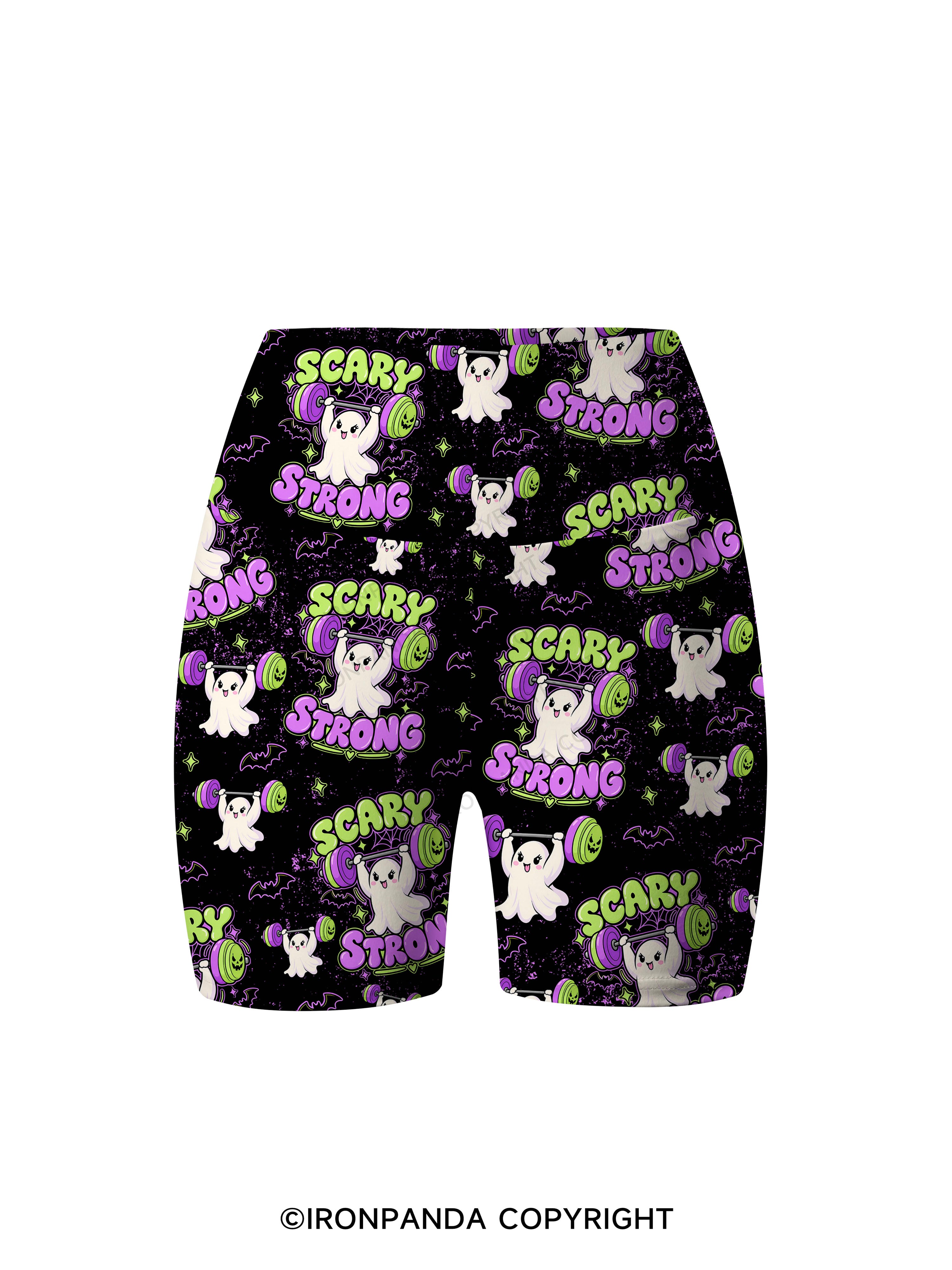 SCARY STRONG HALLOWEEN GHOST Printed Yoga Cycling Shorts
