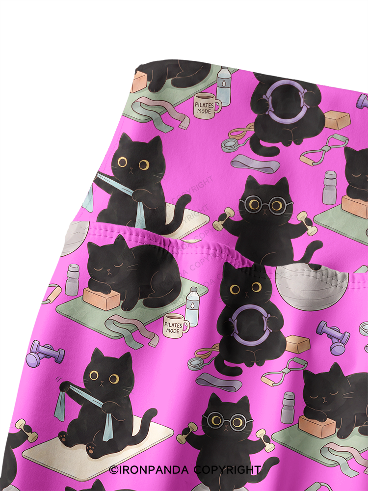 CAT HOME WORKOUT DIARY Printed Yoga Pants