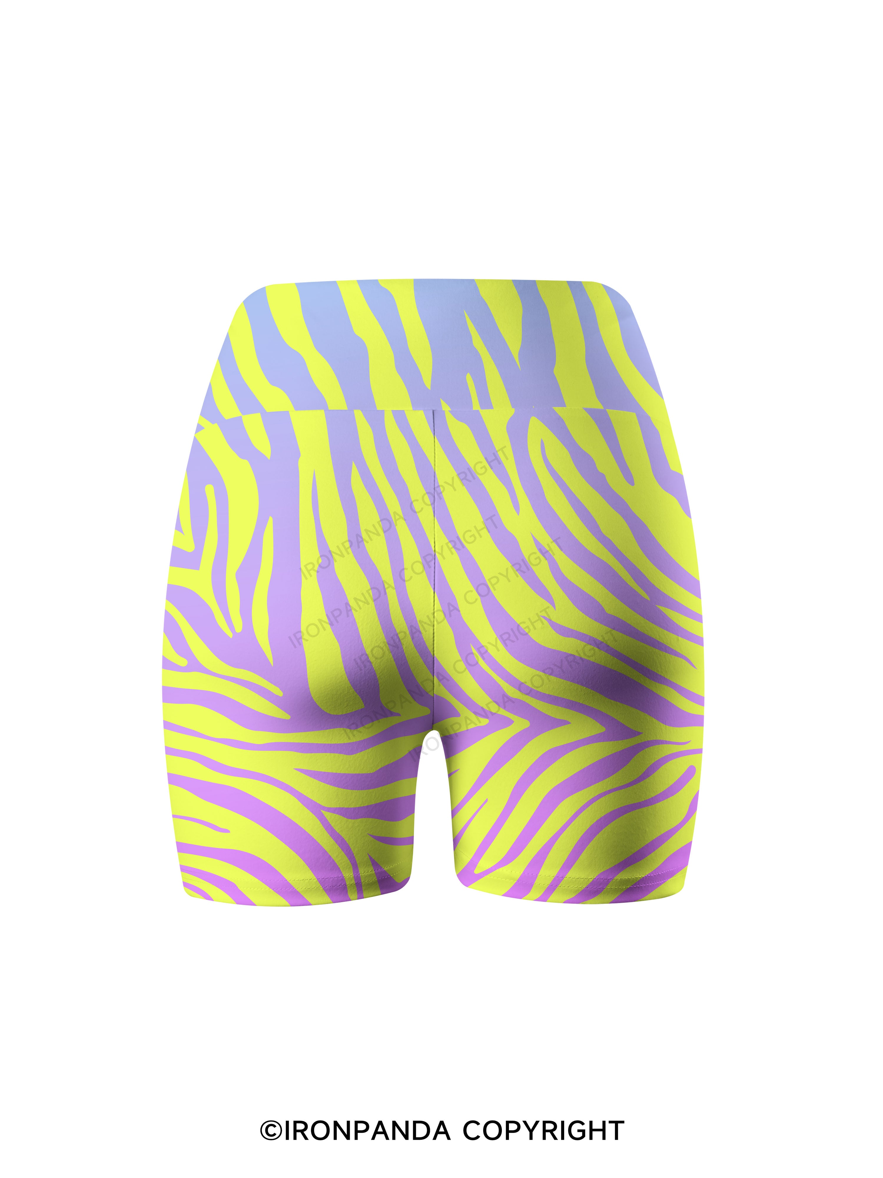 Purple Lime Zebra Printed Yoga Cycling Shorts