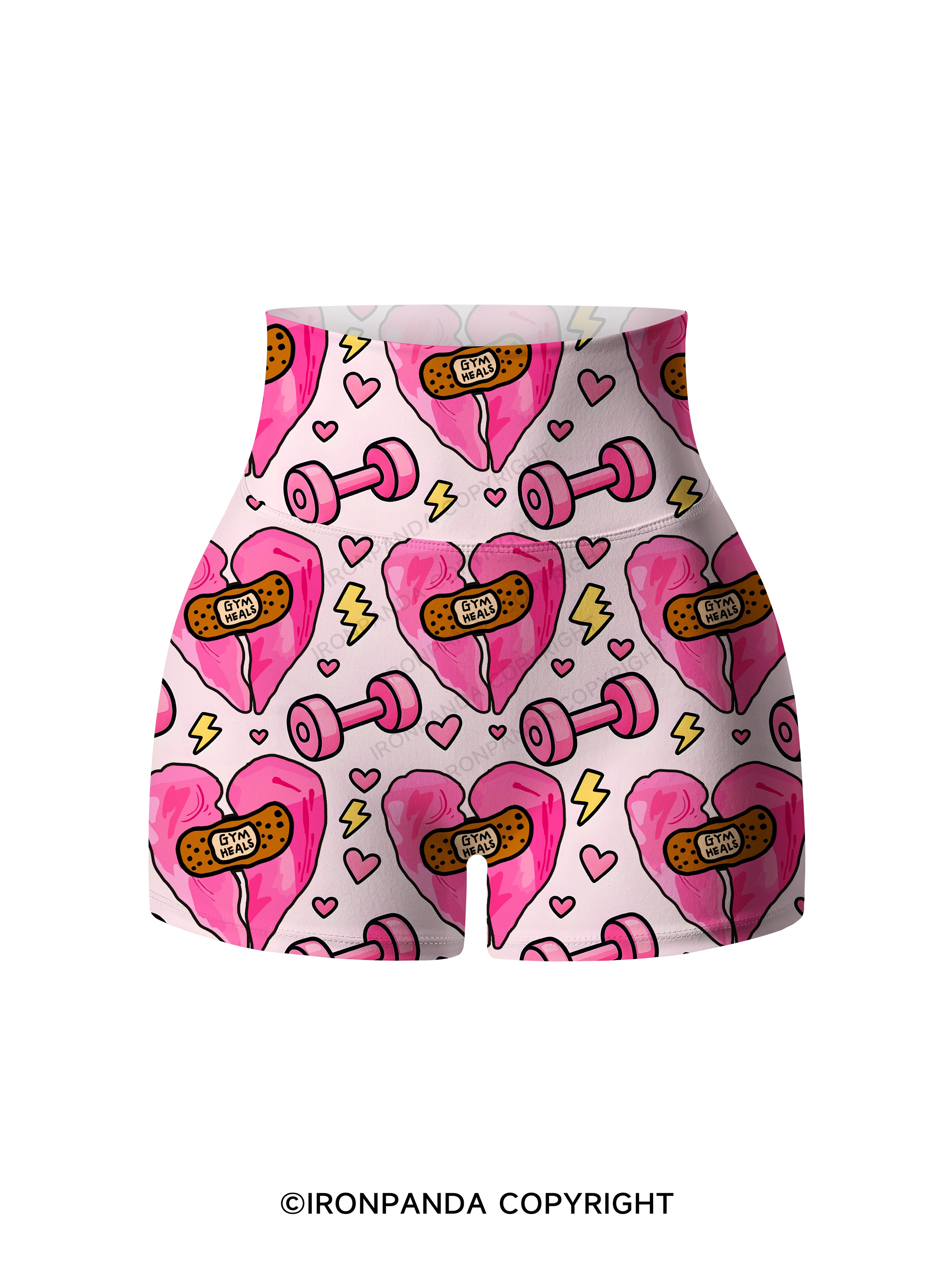 gym heals Pink Heart Printed Yoga Shorts