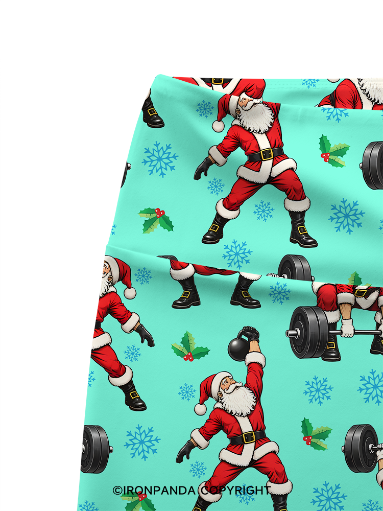 Santa Lifting Christmas Workout Yoga Printed Yoga Cycling Shorts