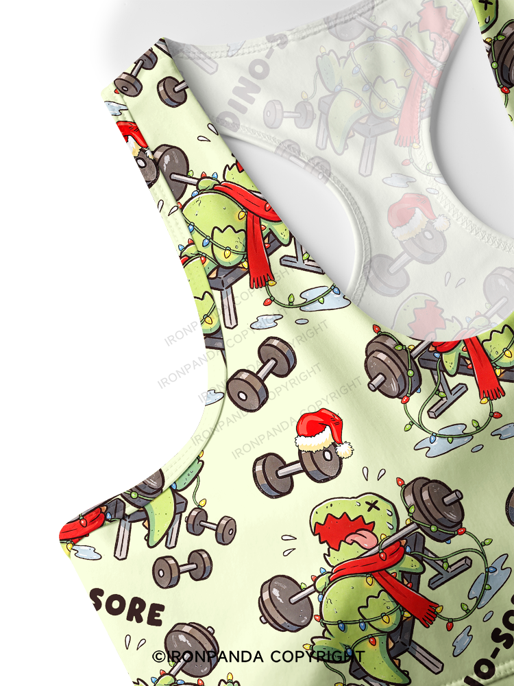 Christmas Workout DINO-SORE Racerback Sports Bra