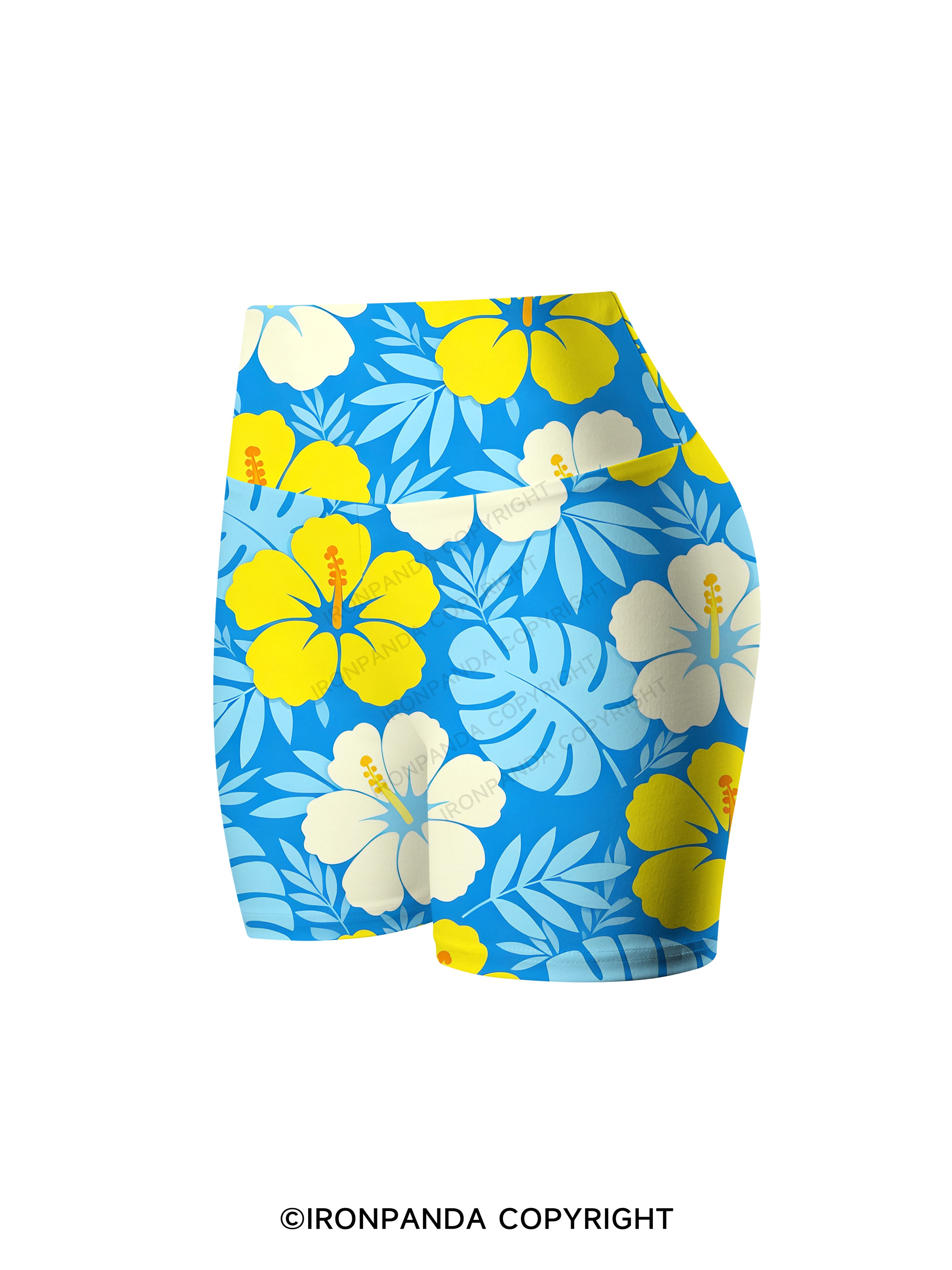 Tropical Hibiscus Printed Yoga Cycling Shorts