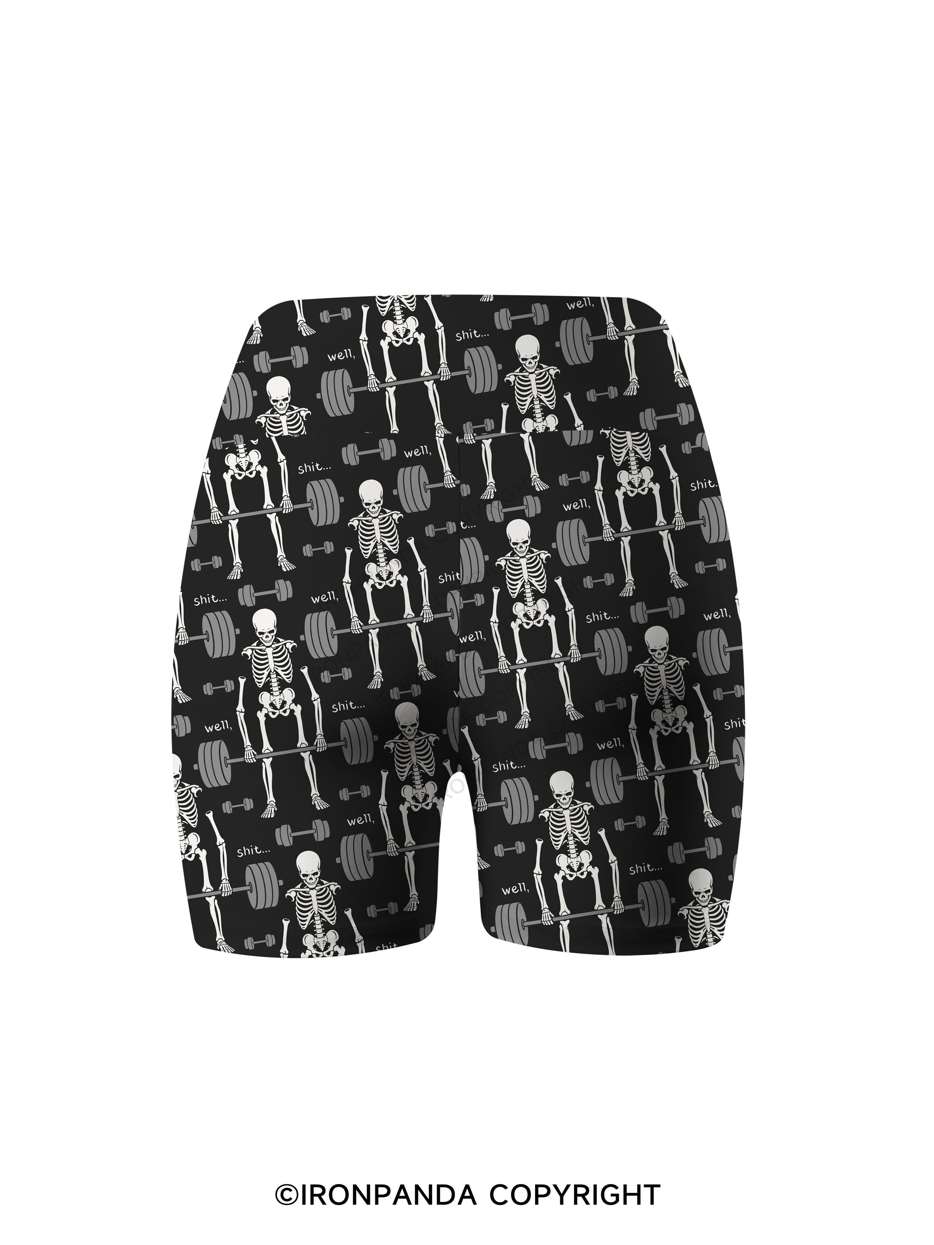 Well Shit Gym Skeleton Weightlifting Printed Yoga Cycling Shorts