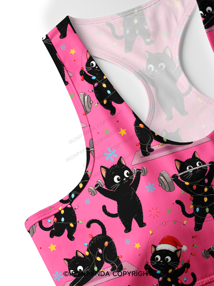 Christmas Fitness Black Cat Racerback Sports Bra