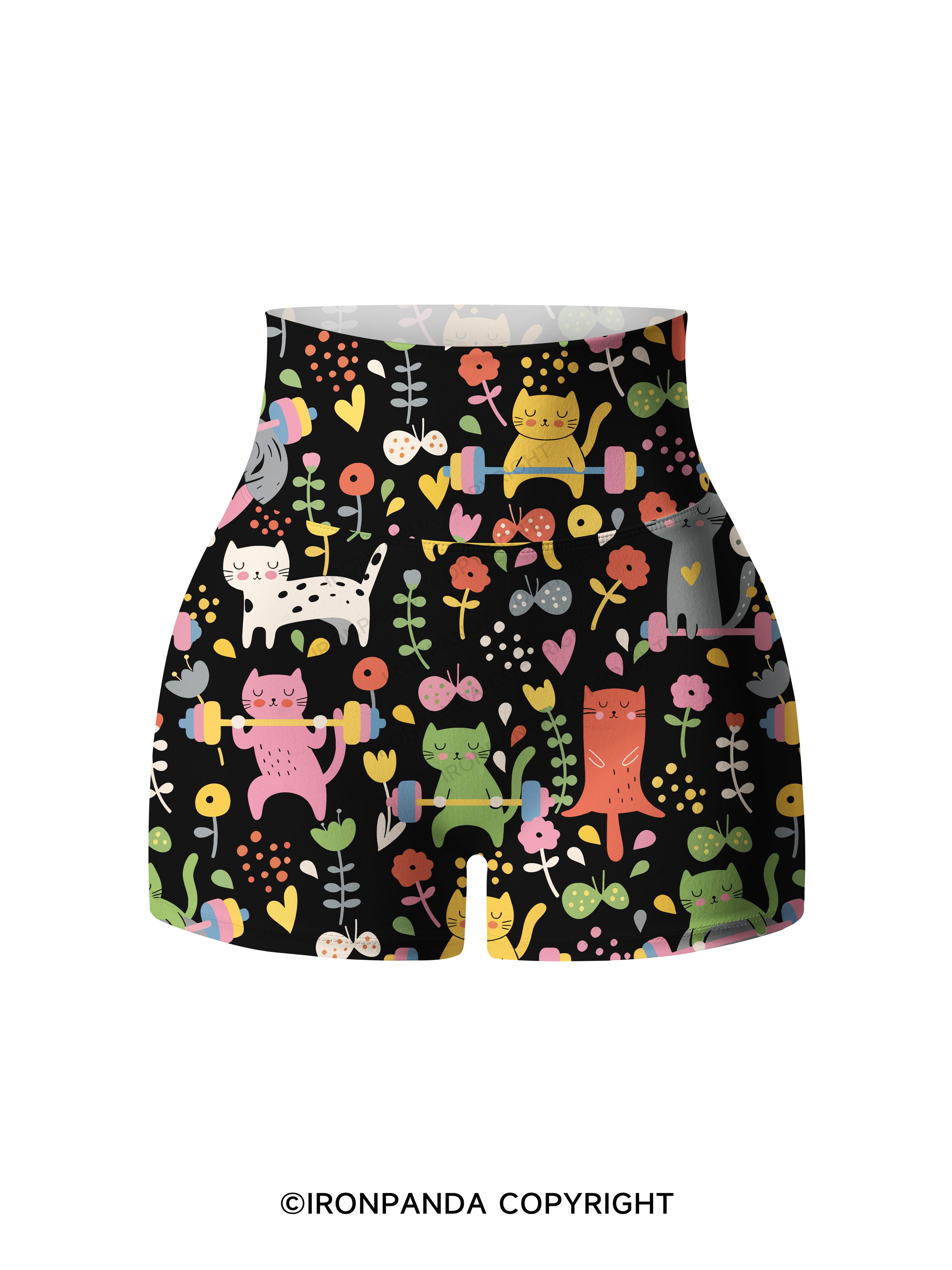 Cats Lift Heavy Printed Yoga Shorts