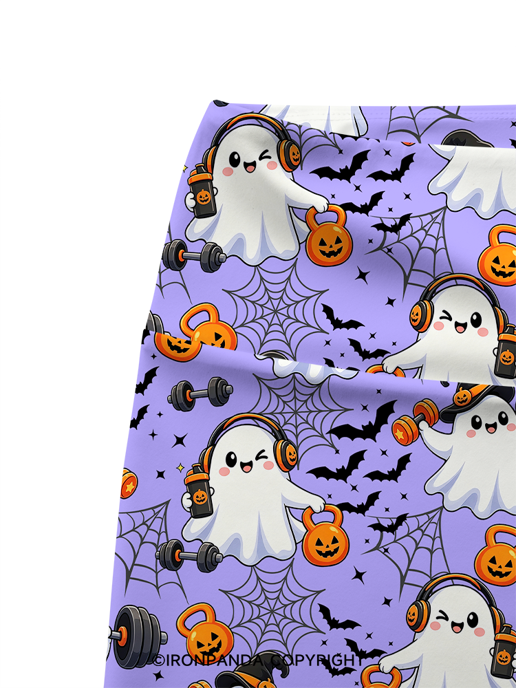 GHOST GYM OF PUMPKINS AND BARBELLS Printed Yoga Cycling Shorts