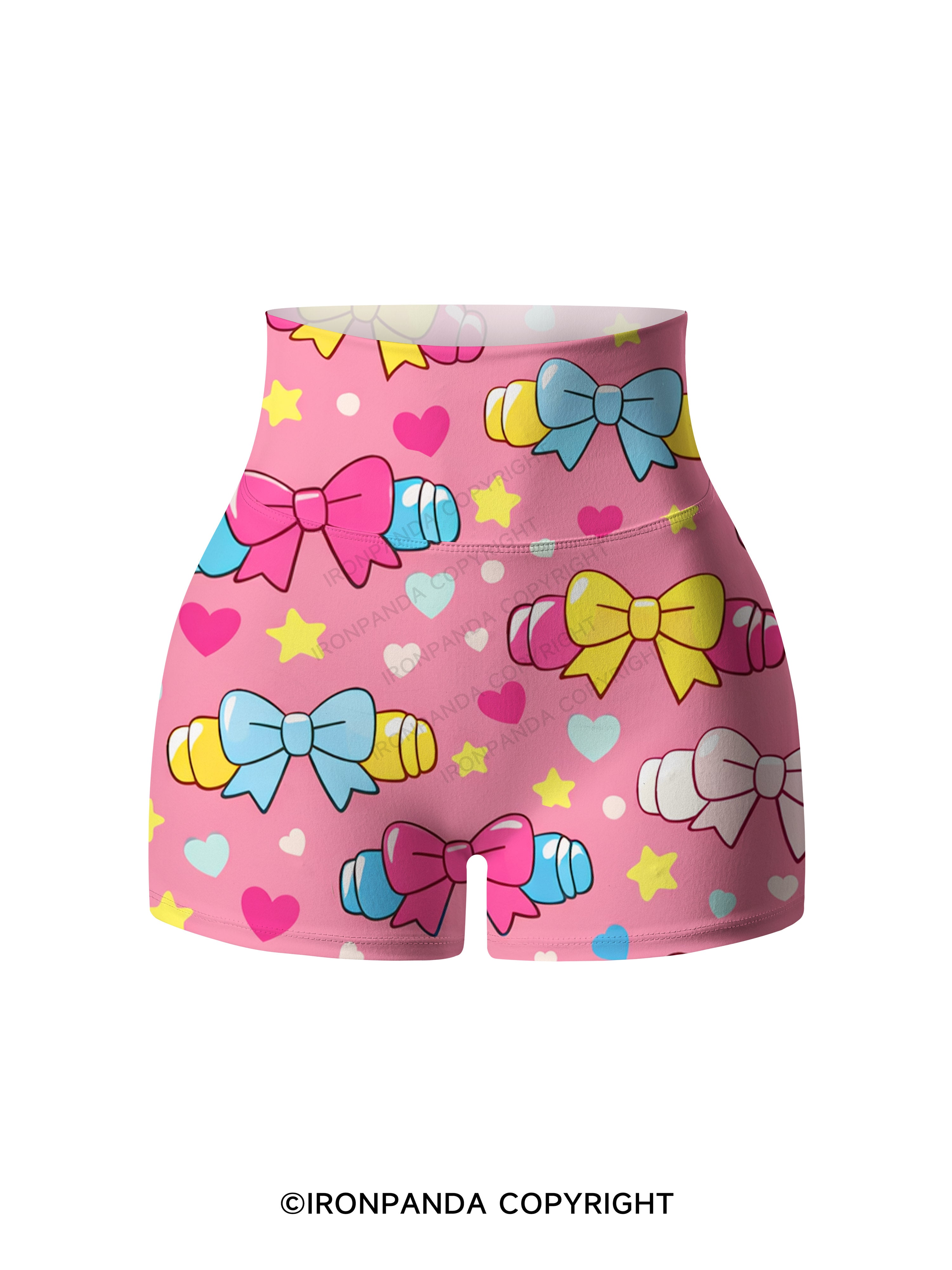 Sweet Pump Bow Dumbbell Printed Yoga Shorts