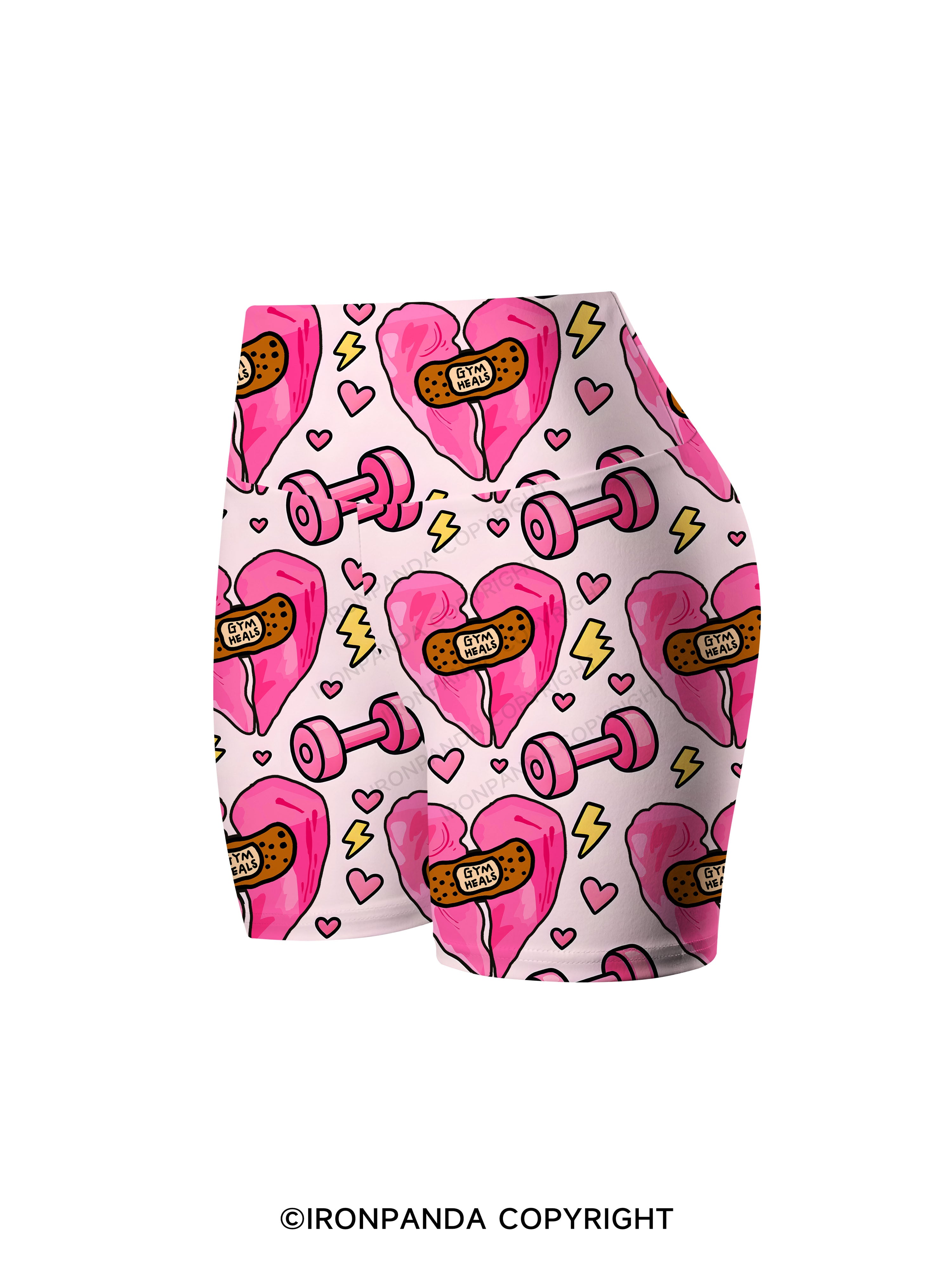 gym heals Pink Heart Printed Yoga Cycling Shorts