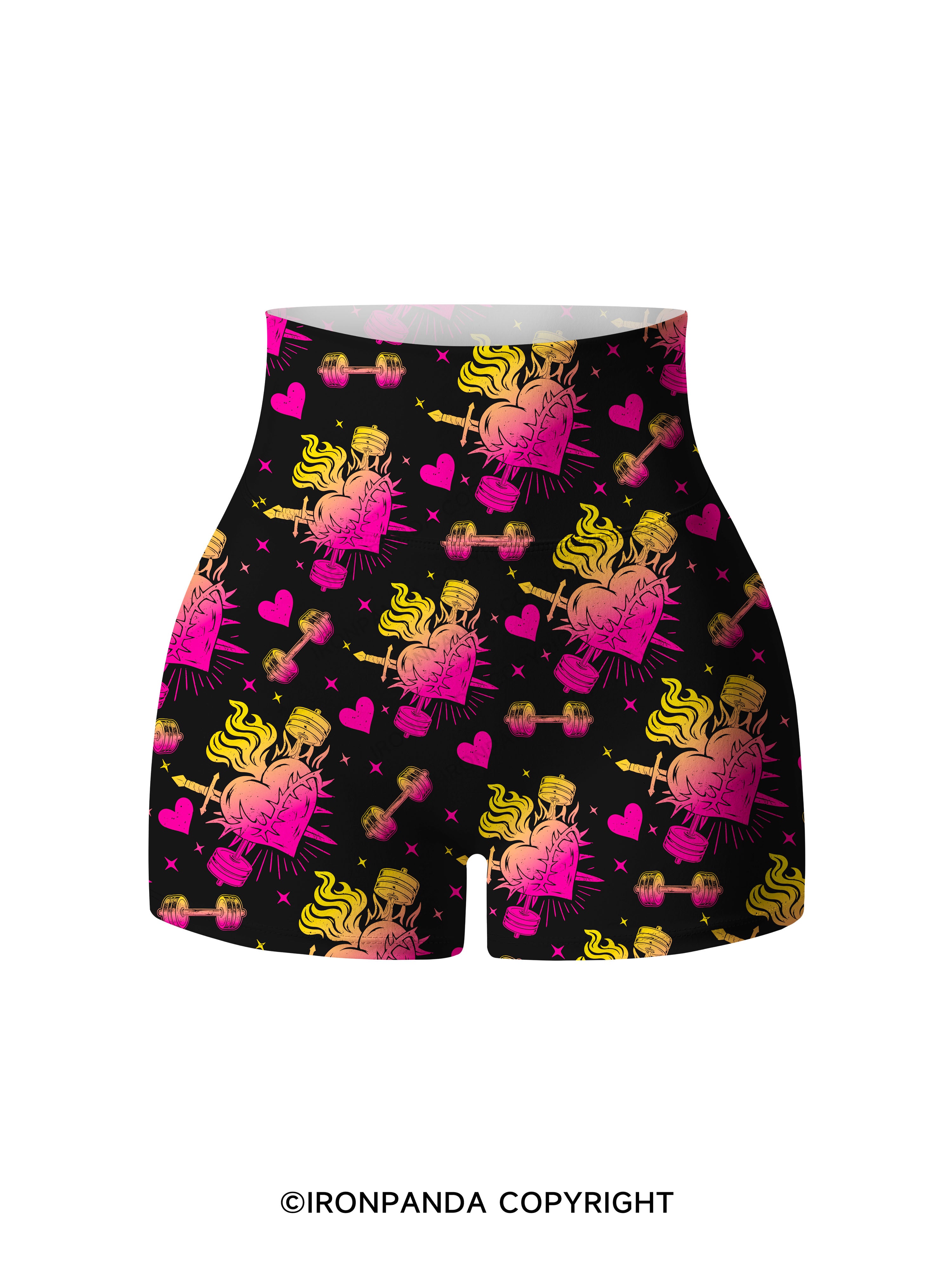 IRON HEART WITH FIRE Printed Yoga Shorts