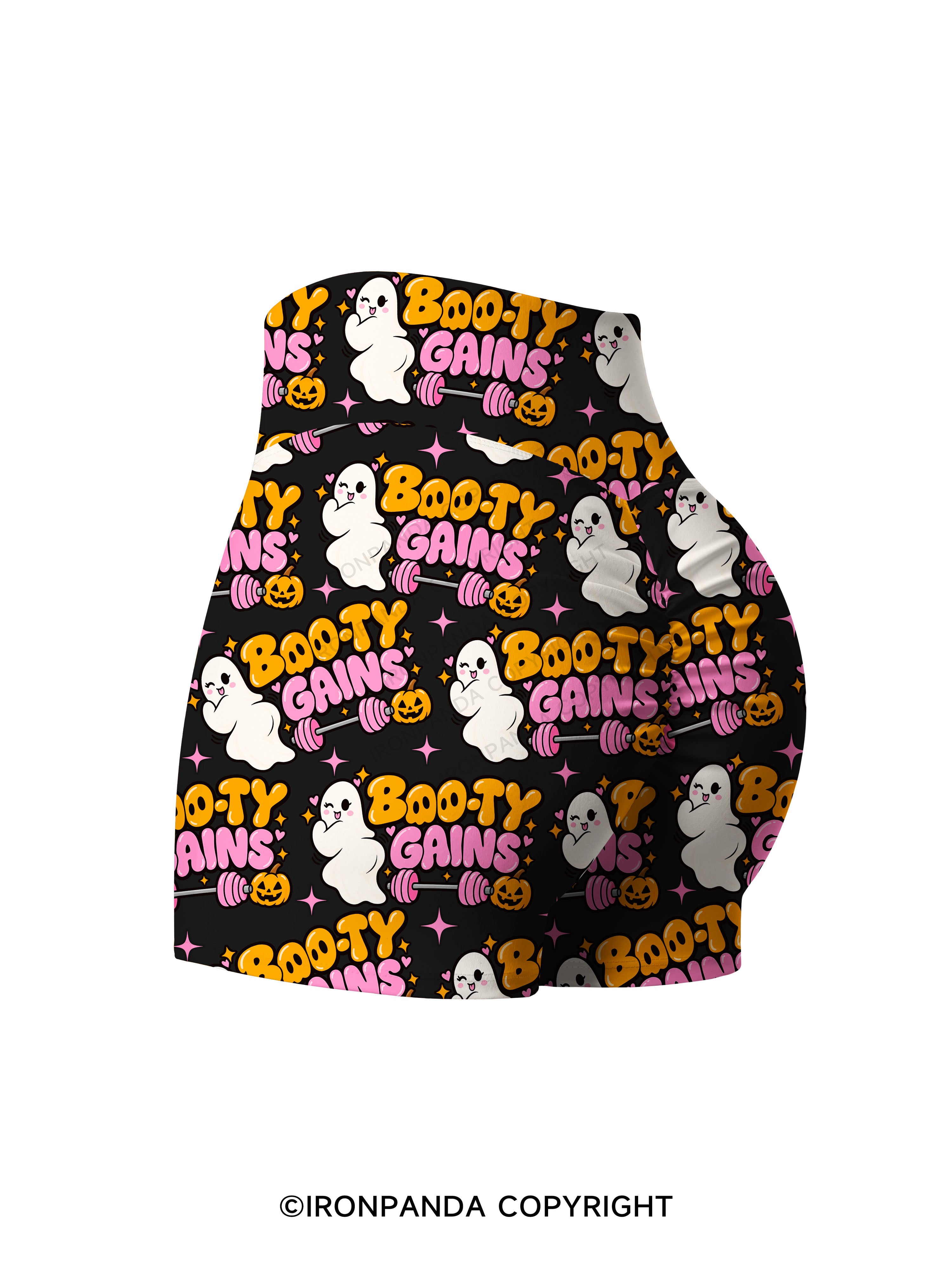 BOO-TY GAINS CUTE GHOST Printed Yoga Shorts