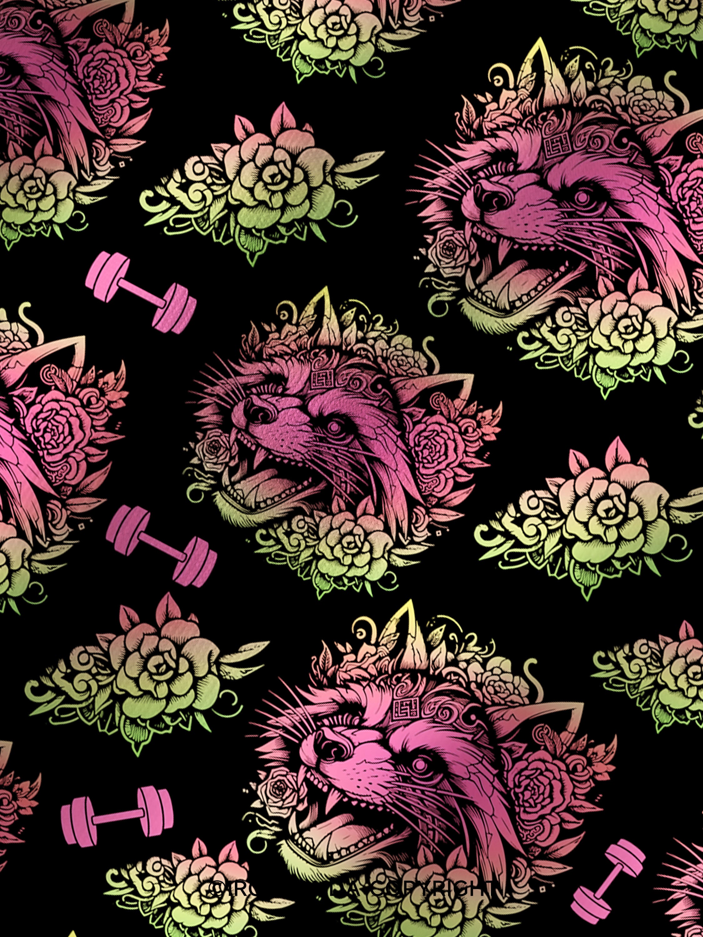 Raccoon Tattoo Print Fitness Printed Yoga Shorts