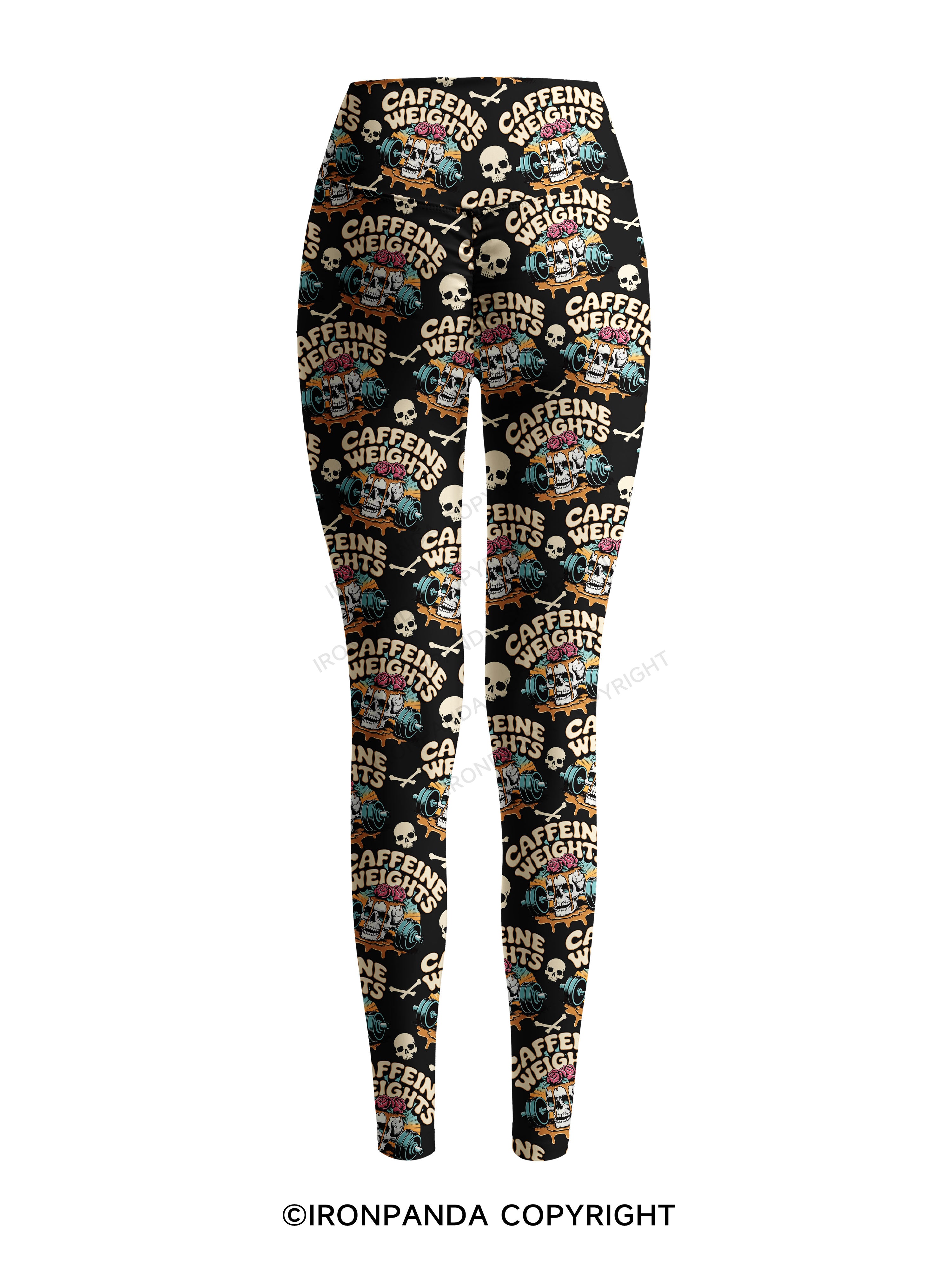 Caffeine weights skeleton Printed Yoga Pants