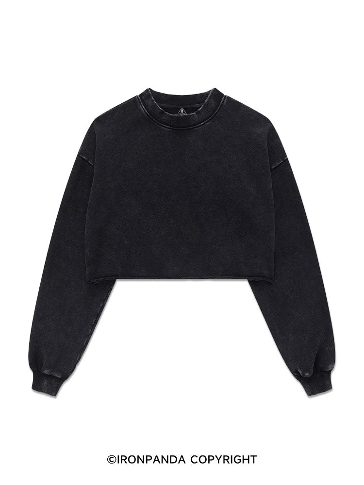 Washed Black Long-Sleeve Crop Top