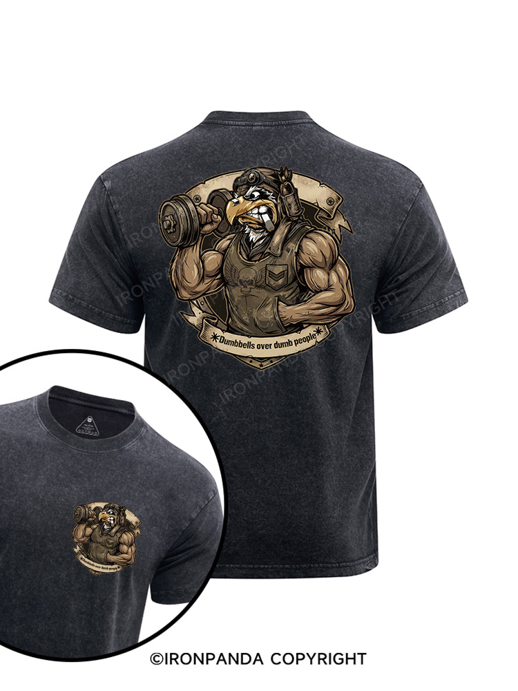 Dumbbells over dumb people printed Washed Gym Shirt