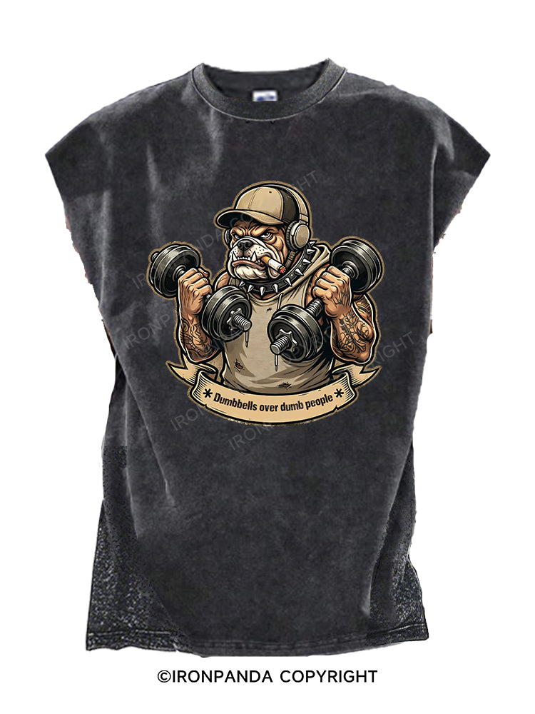 Dumbbells Over Dumb People Dog Cut Off Tank