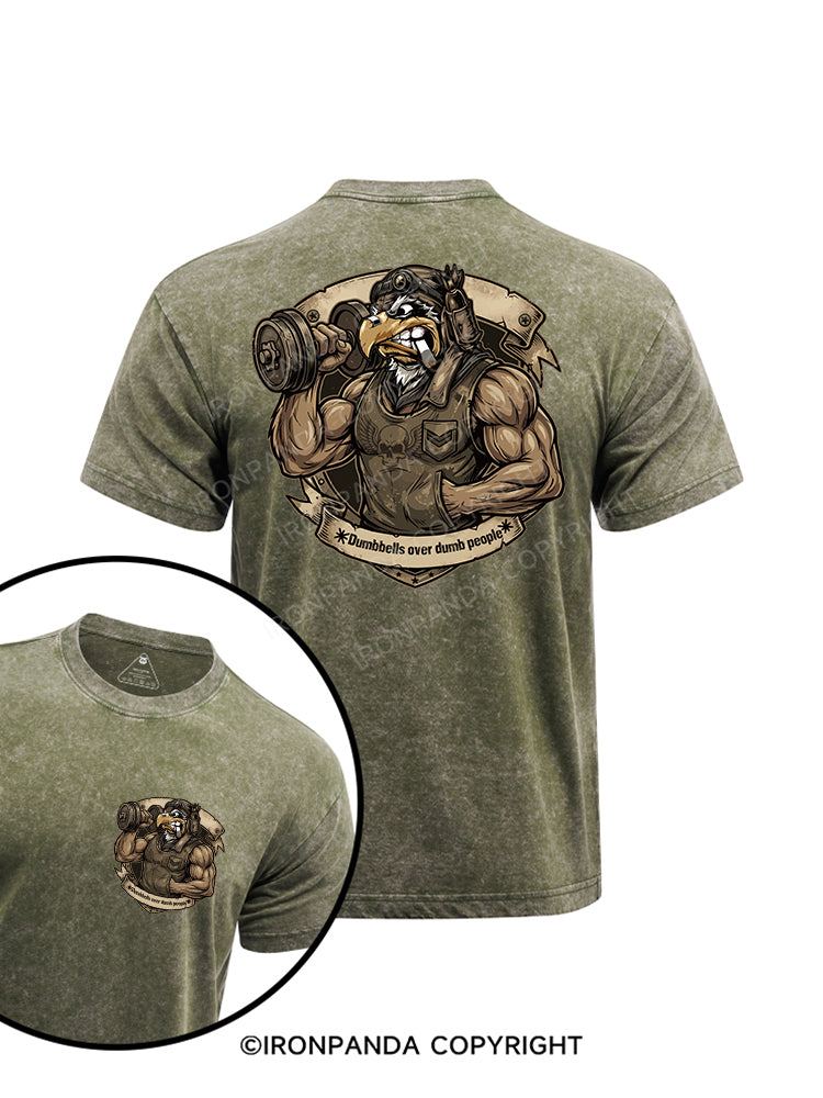 Dumbbells over dumb people printed Washed Gym Shirt