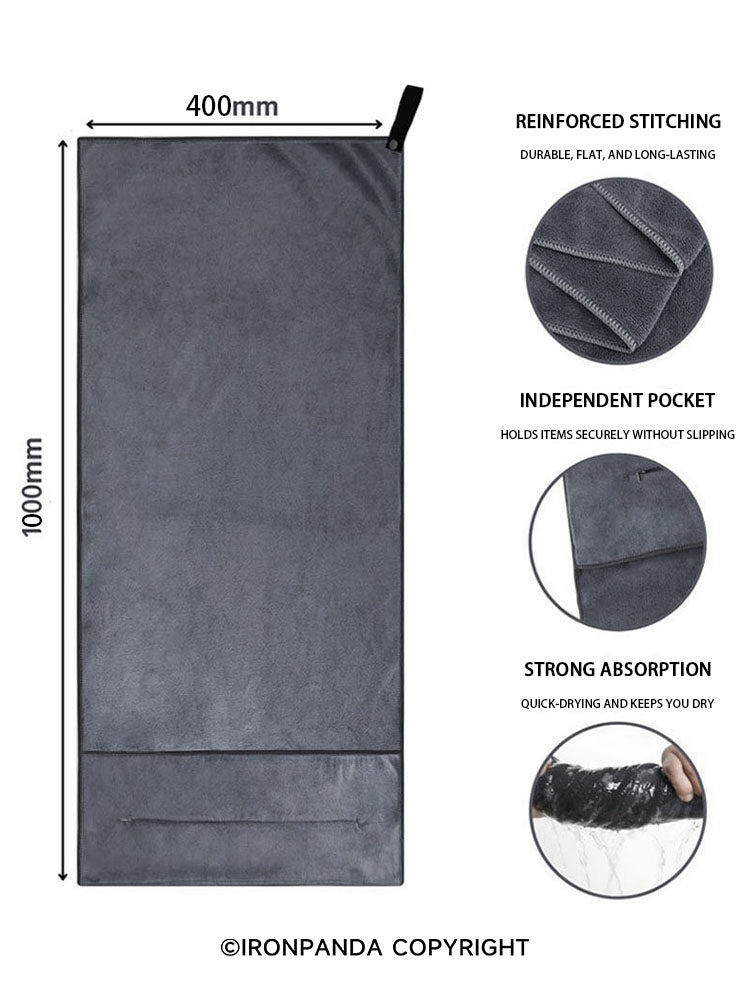 IronPanda Hidden-Zip-Pocket Absorbent Microfiber Sports Towel