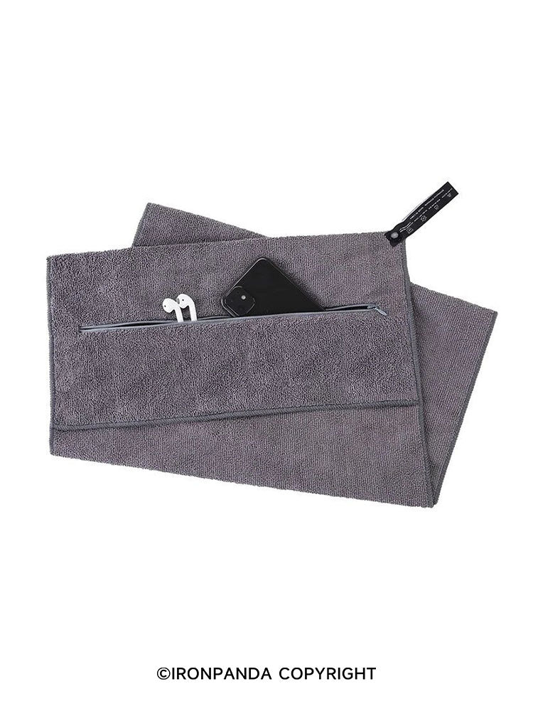 IronPanda Hidden-Zip-Pocket Absorbent Microfiber Sports Towel