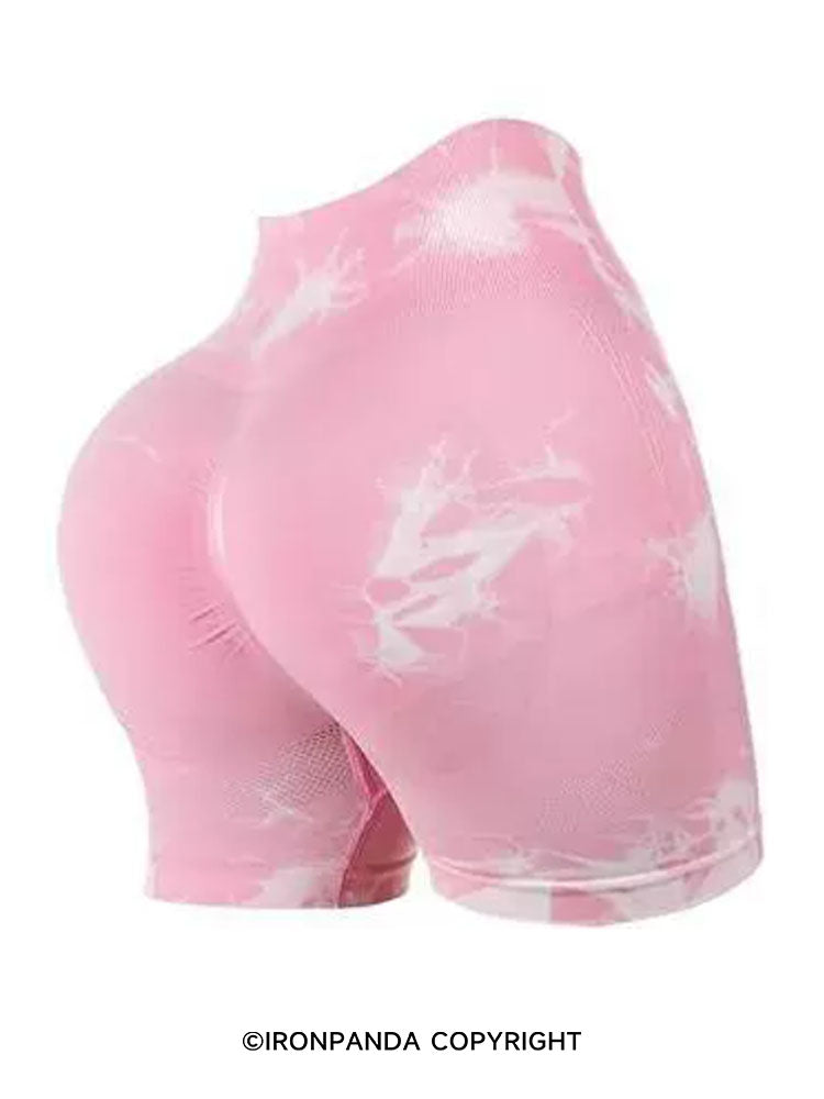 High-Waist Tie-Dye Pink Yoga Shorts