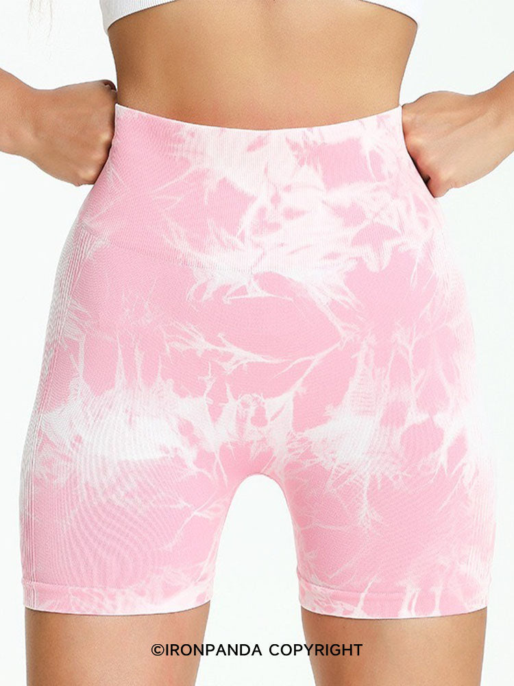 High-Waist Tie-Dye Pink Yoga Shorts