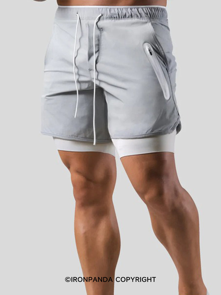 Men's 2-in-1 Zipper Pockets Shorts