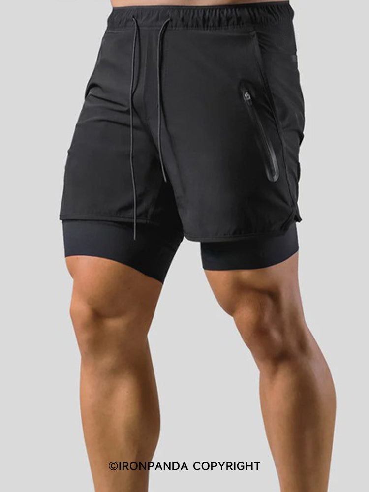Men's 2-in-1 Zipper Pockets Shorts