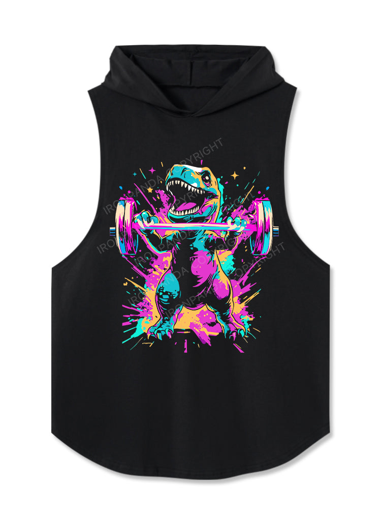 dinosaur weightlifting Washed Hooded Tank