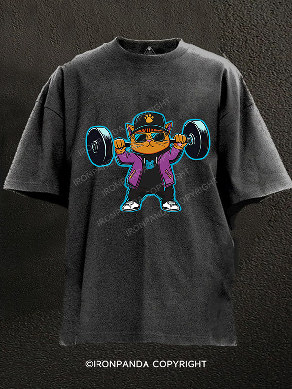 weightlifting cat Washed Gym Shirt