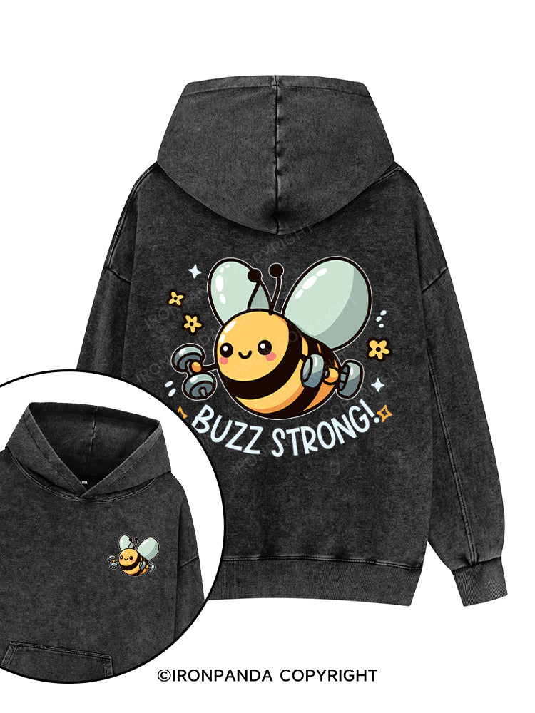 Buzz Strong! Printed Washed Gym Hoodie