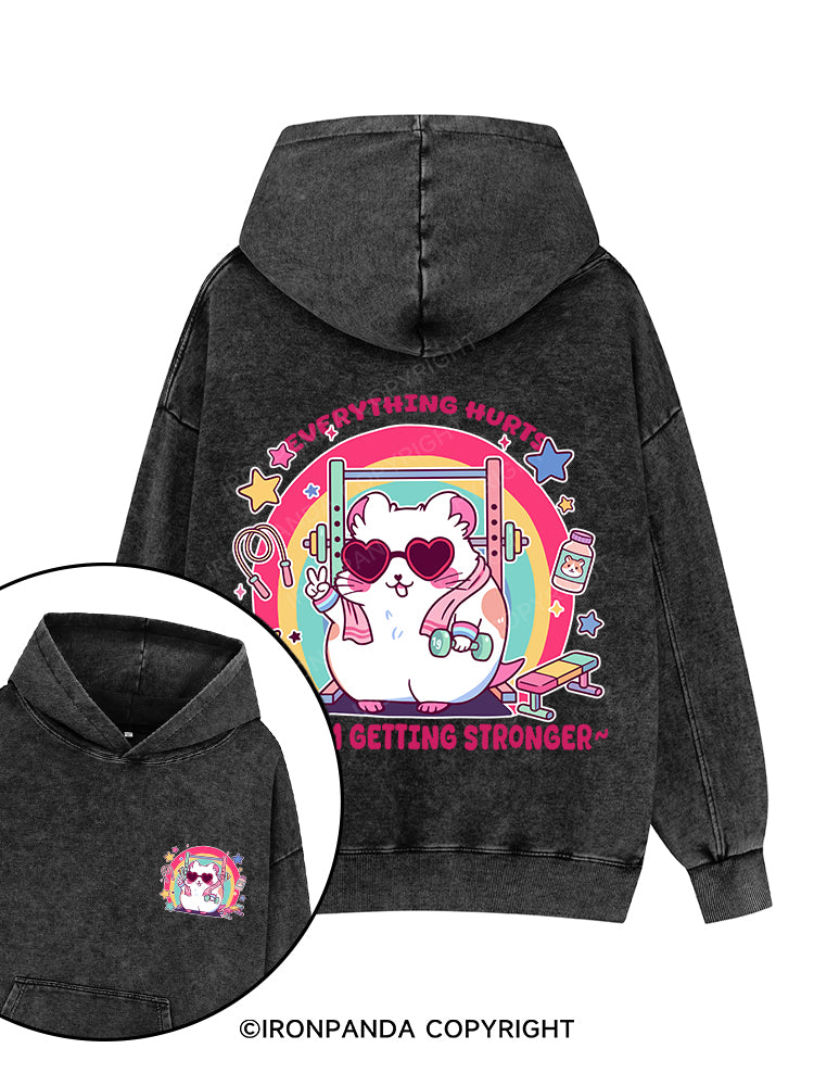 Everything hurts, but I’m getting stronger Printed Washed Gym Hoodie