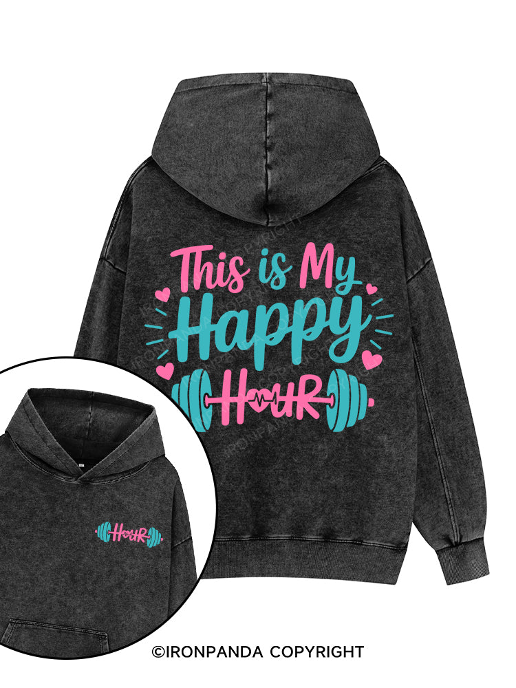 This Is My Happy Hour Printed Washed Gym Hoodie