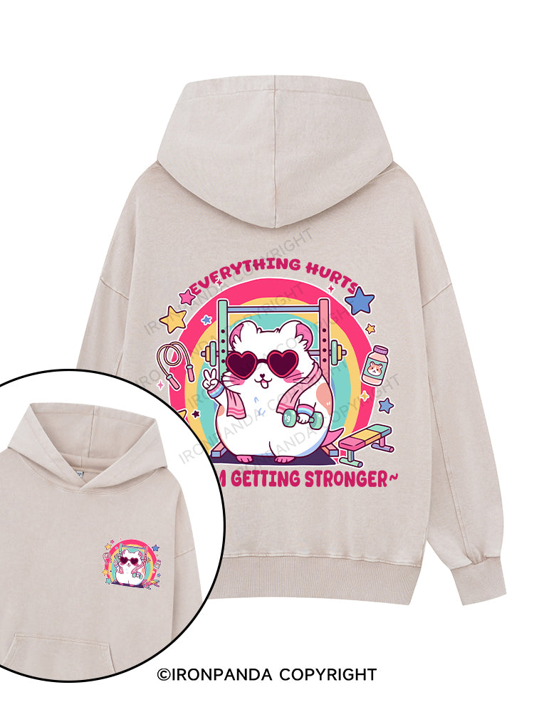 Everything hurts, but I’m getting stronger Printed Washed Gym Hoodie