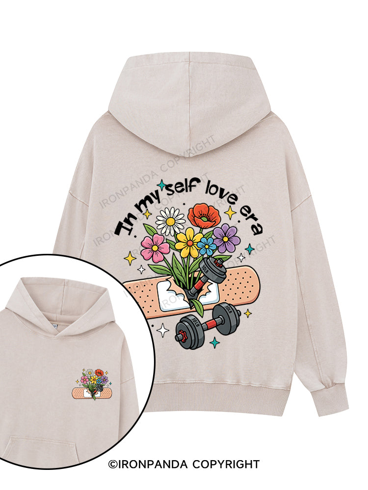 In my self love era Printed Washed Gym Hoodie