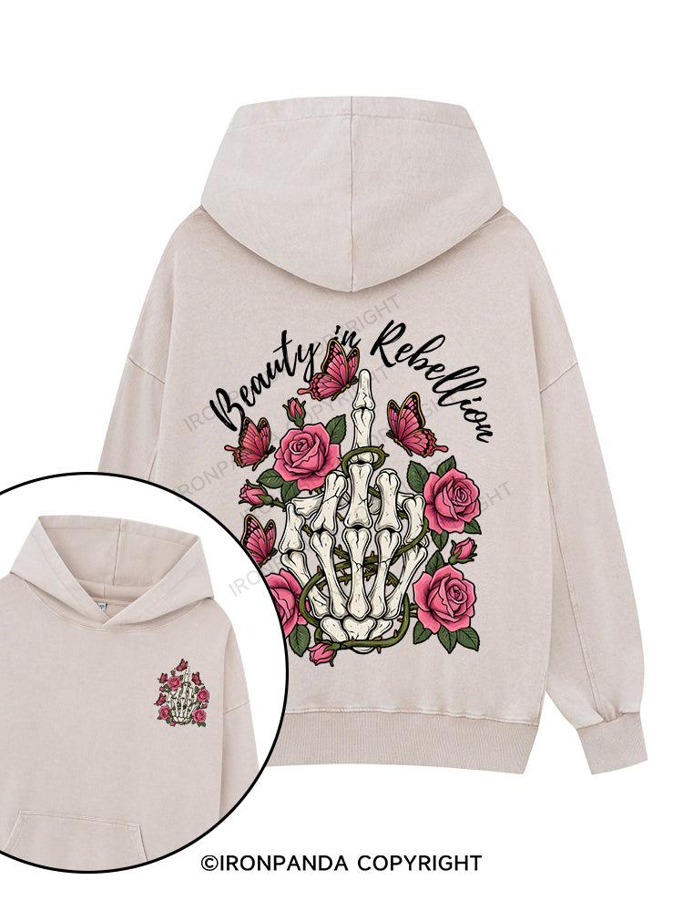 Beauty in Rebellion Printed Washed Gym Hoodie