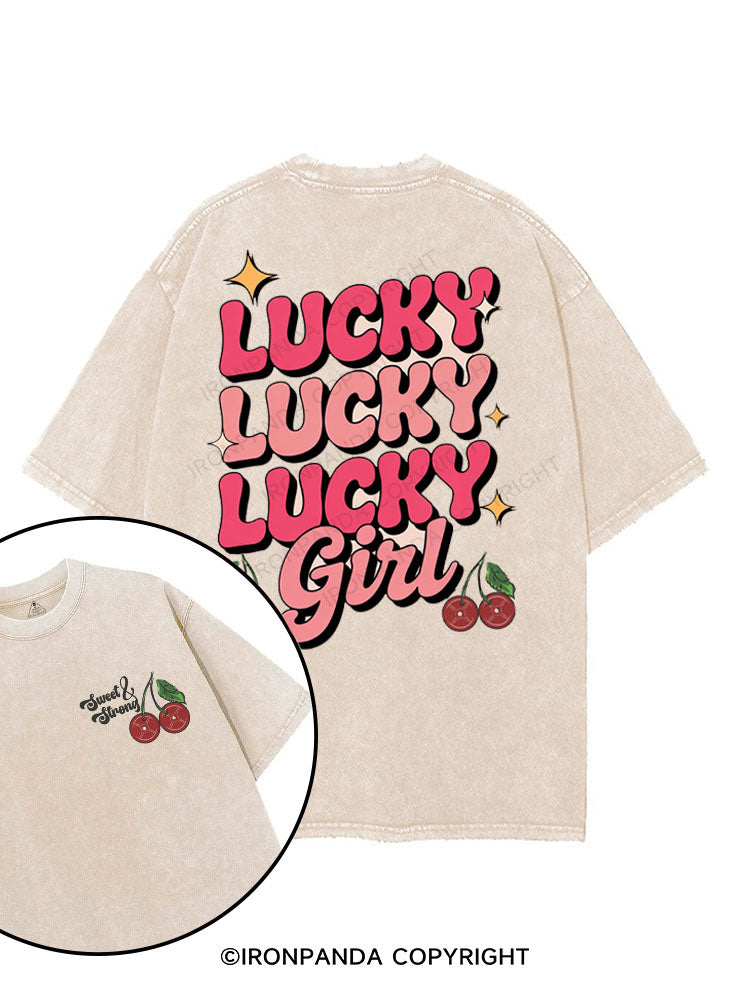 LUCKY LUCKY LUCKY GIRL printed Gym Shirt