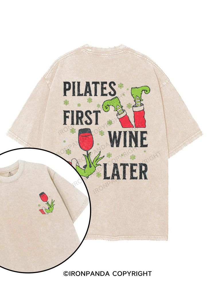 PILATES FIRST WINE LATER printed Gym Shirt