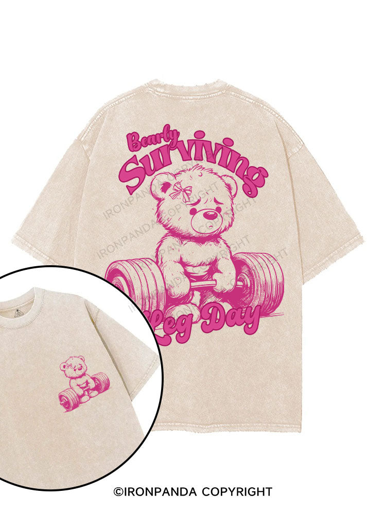 BEARLY SURVIVING LEG DAY printed Gym Shirt