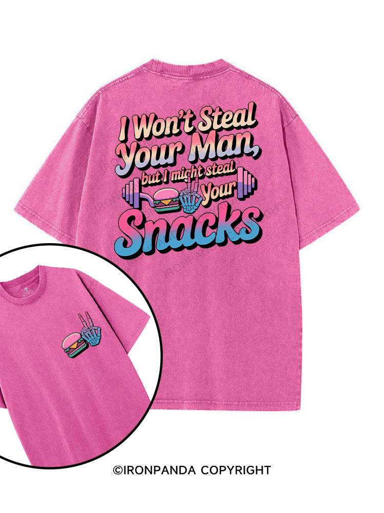 I won’t steal your man, but I might steal your snacks printed Gym Shirt