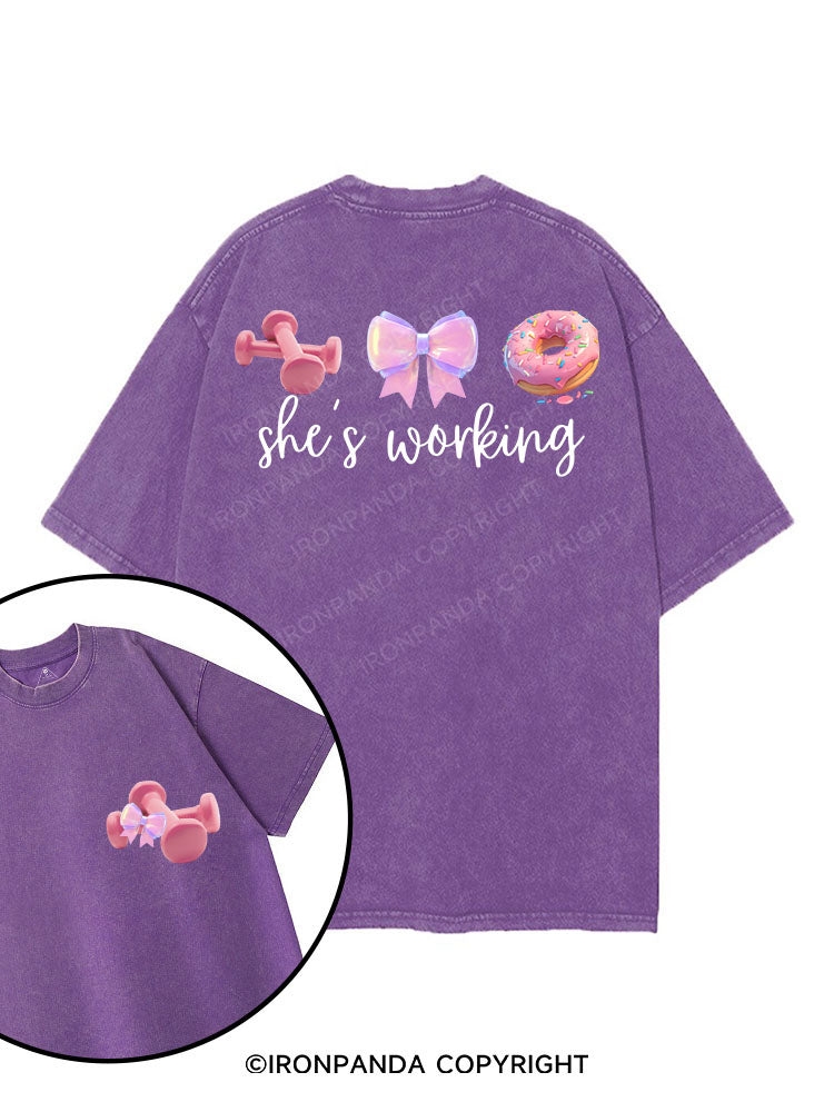 SHE'S WORKING printed Gym Shirt