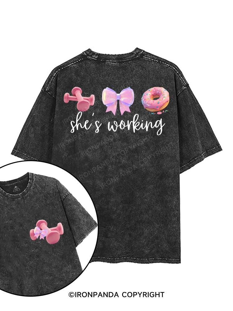 SHE'S WORKING printed Gym Shirt